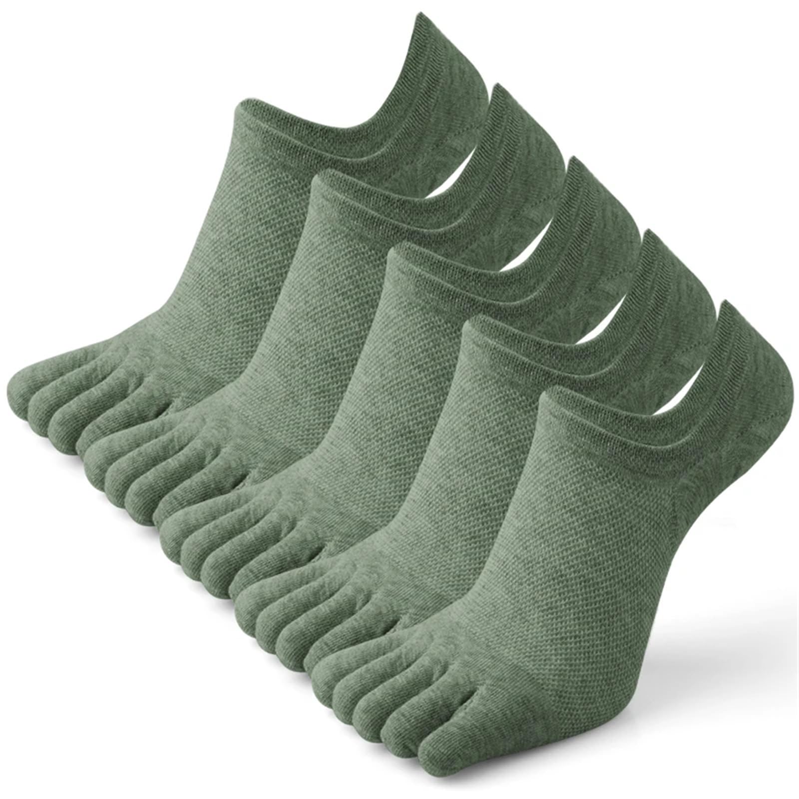 IRFHDCX Toe Socks 5pairs Five-finger Socks Solid Color Breathable Invisible Boat Thin Mesh Toe Outdoor Sports Crew(5Pairs-Green)