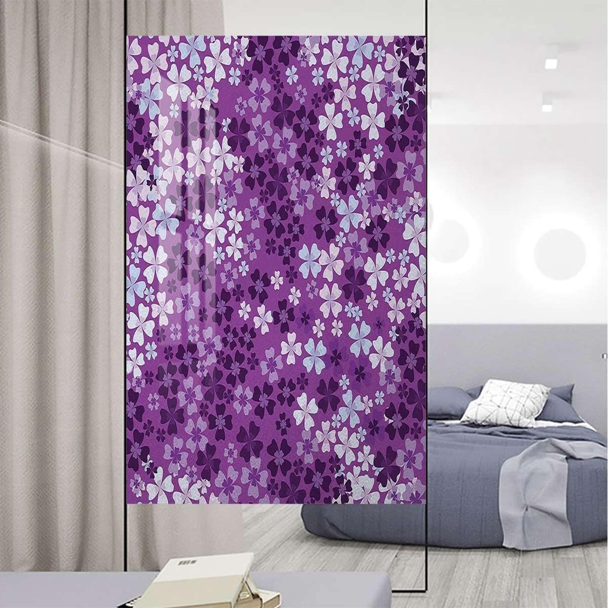 Purple White No Glue Frosted Privacy Film Stained Glass Door Film Lilac Blossoms in