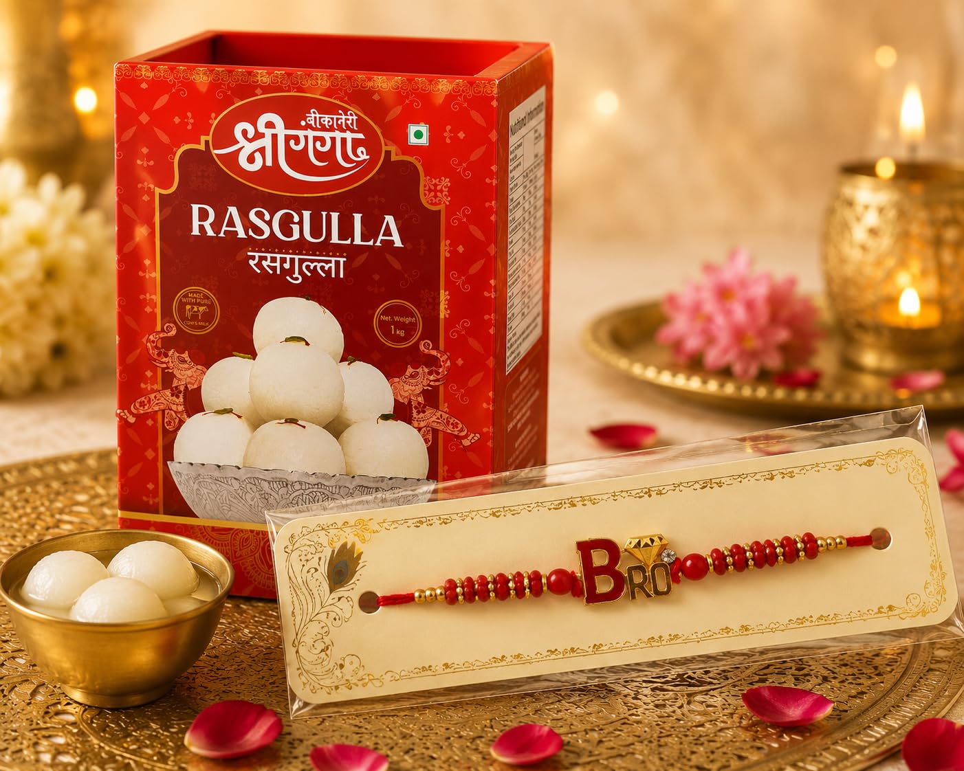 Bikaneri Shree Ganga Rasgulla 1kg with Bro Rakhi, Pack of 2, Raksha Bandhan Sweet Combo for Brother, Traditional Indian Mithai Gift-image-46