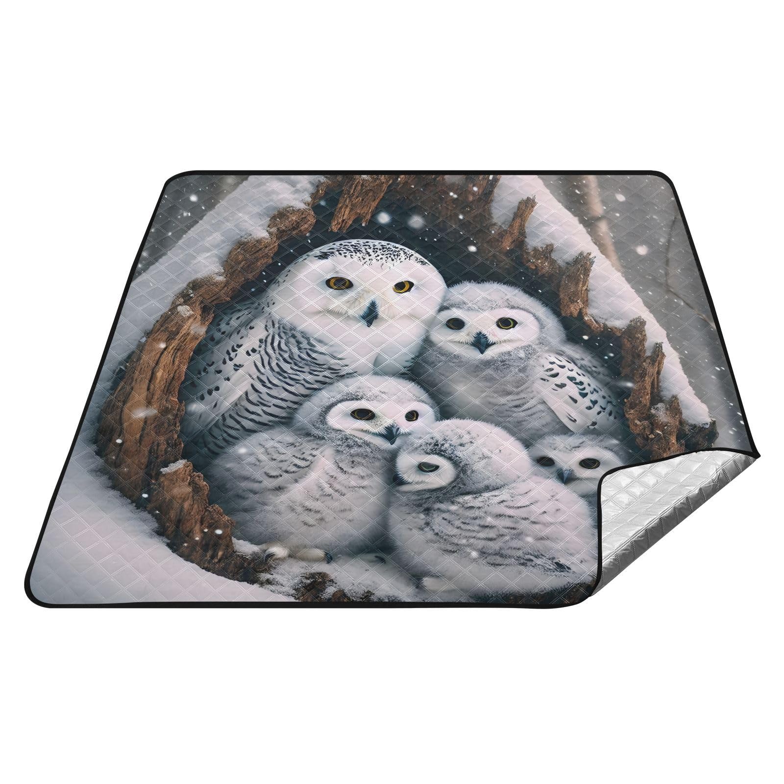 Couverture de pique-nique Oxford chouette enneigée grand tapis de plage XL