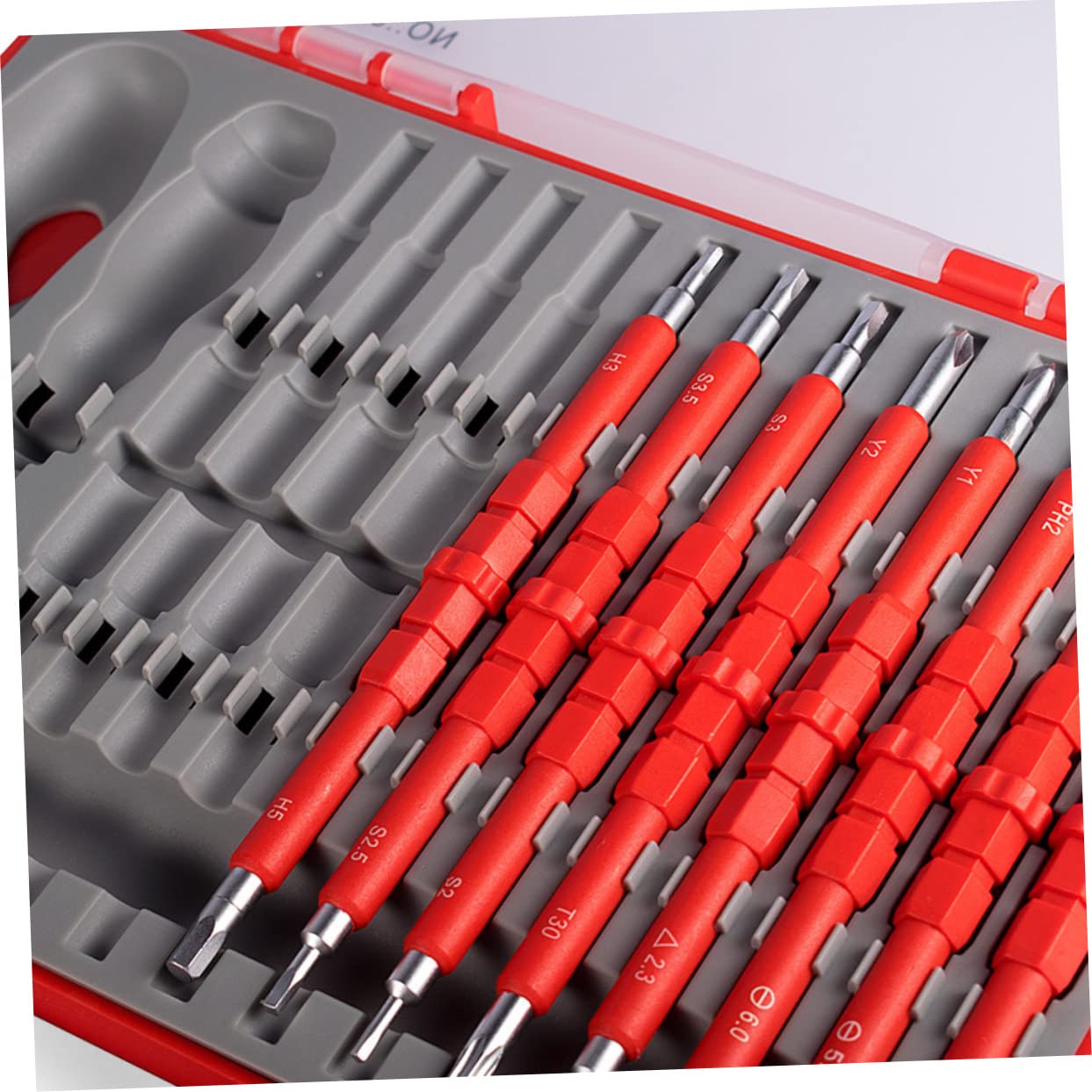 Set di Cacciaviti Elettricista Isolati Antiscivolo, 26 in 1 Rosso | Acciaio ad Alta Resistenza, per Lavoro Professionale e Fai da Te Domestico