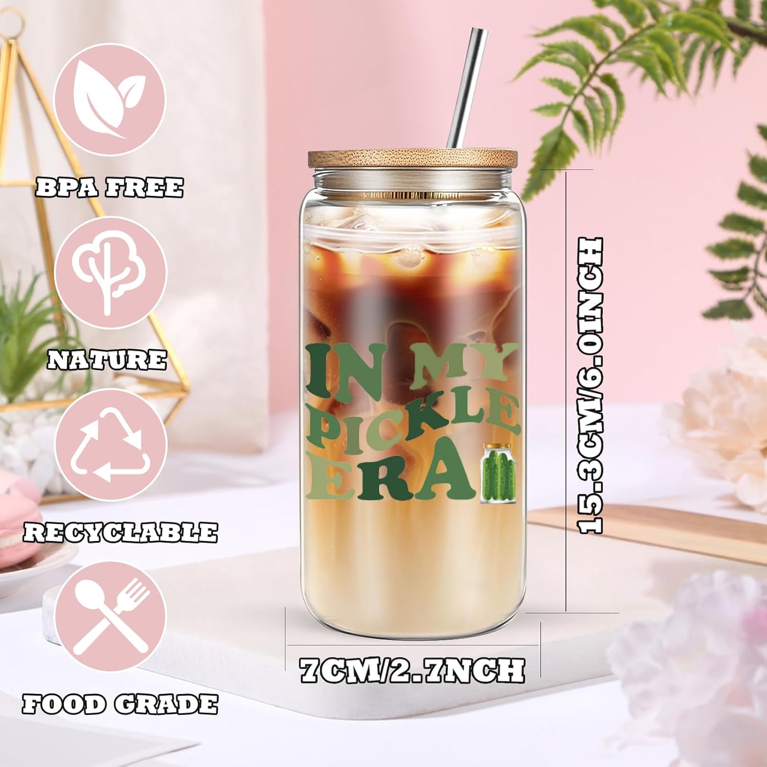 DHQH Pickle Birthday Gifts for Pickle Lovers, In My Pickle Era Makeup Bag, Pickle Themed Christmas Gifts Set with 16 oz Glass Cup - Image 3