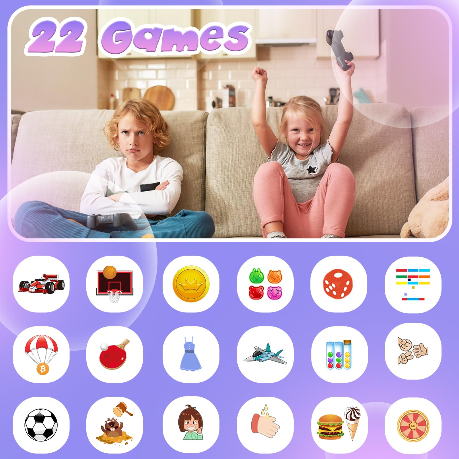 PTHTECHUS Orologio Smartwatch Bambini, Giochi, Chiamate, Contapassi, Smartwatch per Bambini con 2 Fotocameras, SOS, Lettore Musicale, 4-12 anni bambini Festiva Regalo