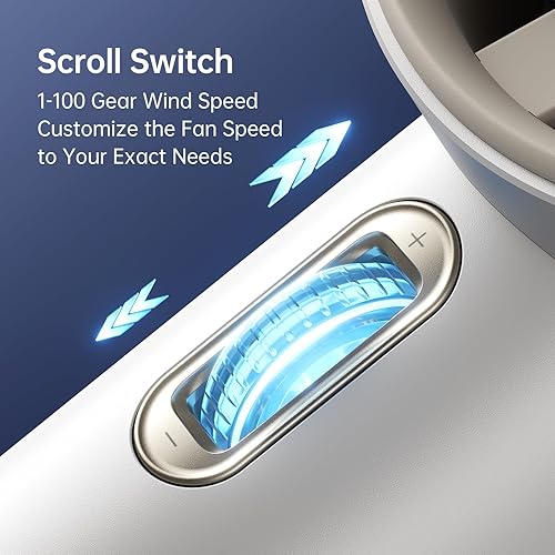 Miniatura 4 de JISULIFE Ventilador de mano portátil, velocidad (1-100) Turbo Mini ajustable y batería de 3600 mAh, ventilador personal recargable, pantalla