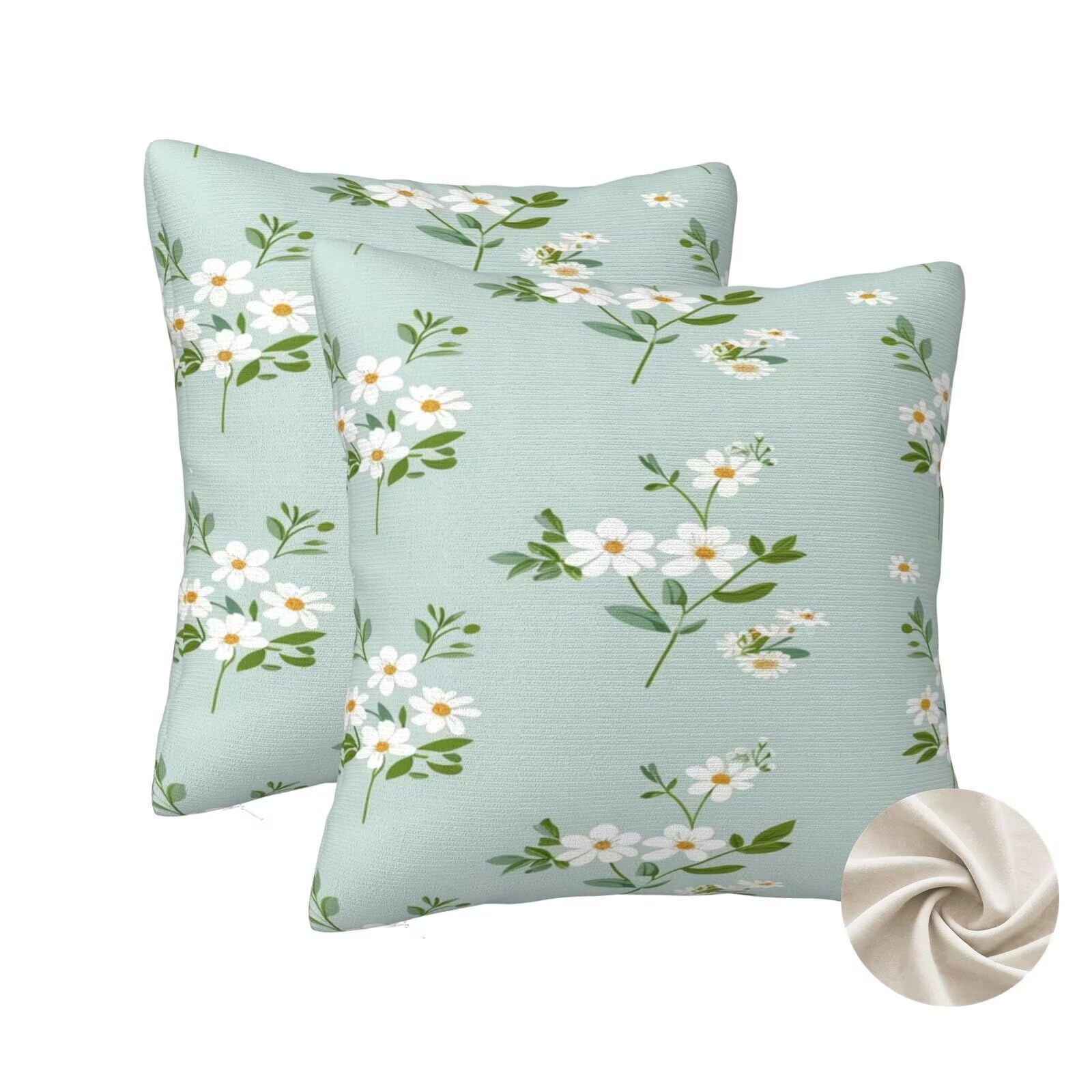 Housses de coussin 70x70 cm lot de 2 vert clair à motifs fleurs pour décorer le canapé du salon