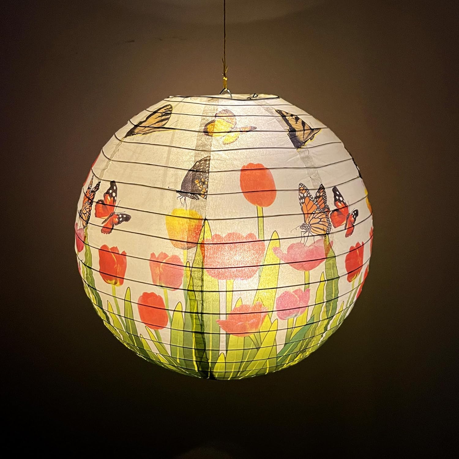 2pc Paper Lampshade Hanging Light Shade 30cm, Oriental Ribbed Japanese Ceiling Fixture with Cherry Blossom & Floral Patterns - Image 3
