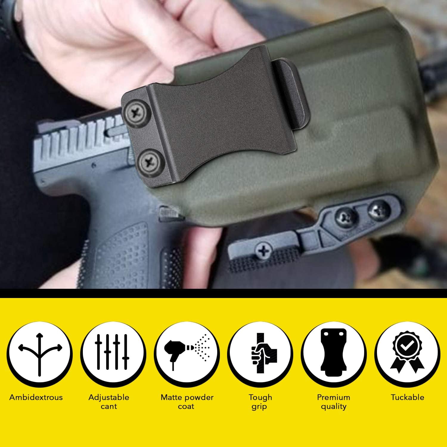 Holster Clip - Tuckable Belt Clip for Inside The Waist Band (IWB) Gun Holsters & Knife Sheath- Adjustable Cant, High-Grade Material - FOMI Clips with Mounting Hardware, USA Made