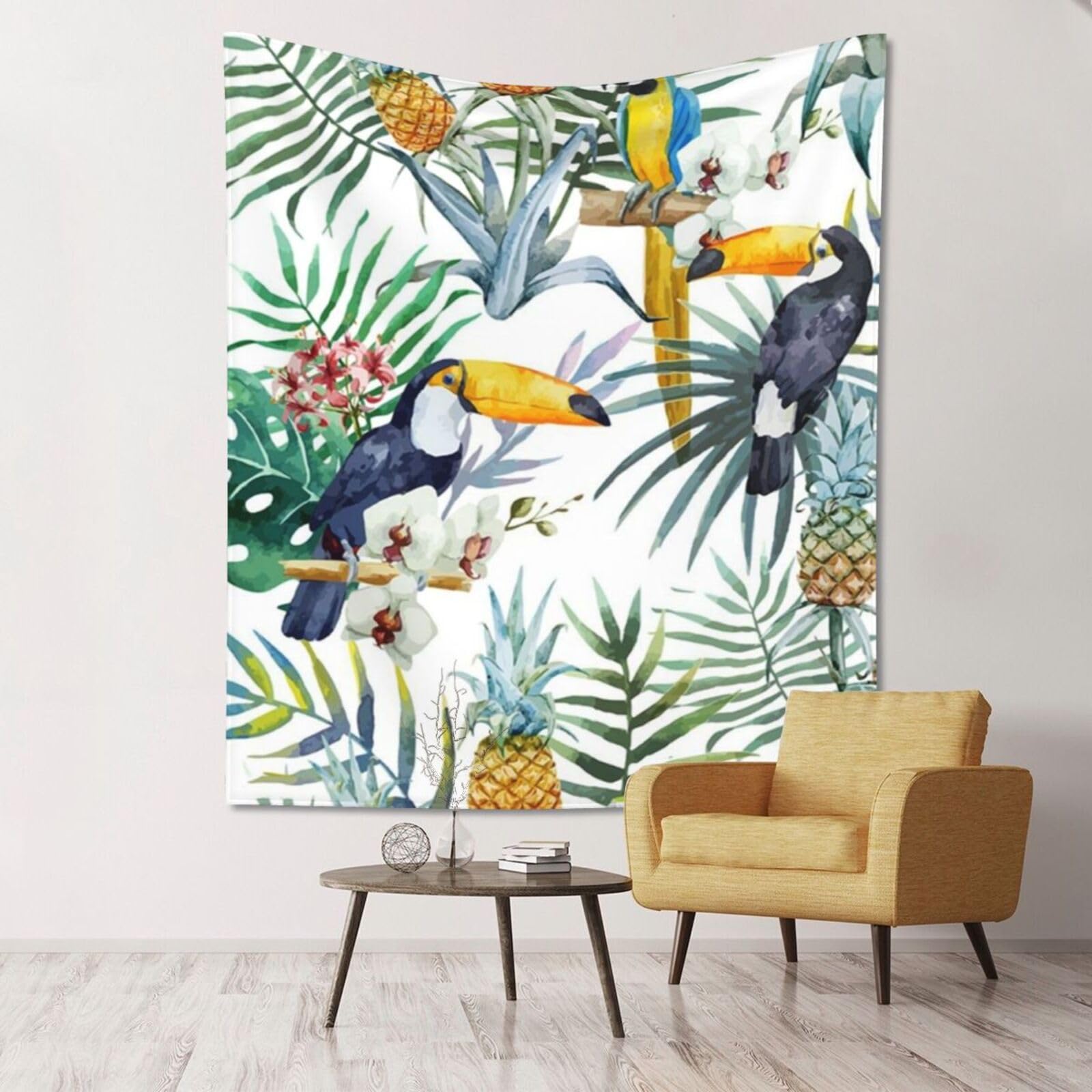 WKSGDSG Large Wall Hanging, Machine Washable Tapestry For Dorm Room, Tropical Leaves Bird, Lightweight Polyester Wall Art For Bedroom Living Room, 152x130cm