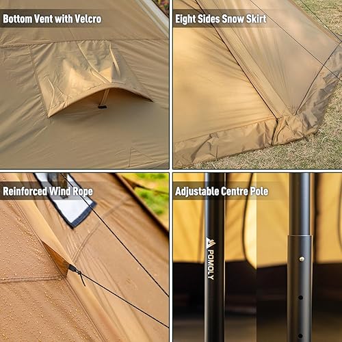 Miniatura 6 de POMOLY Tipi - Tienda de campaña caliente para campamento, tienda de campaña Bromance 70 para 2-4 personas, senderismo, caza, con 3 gatos de estufa y