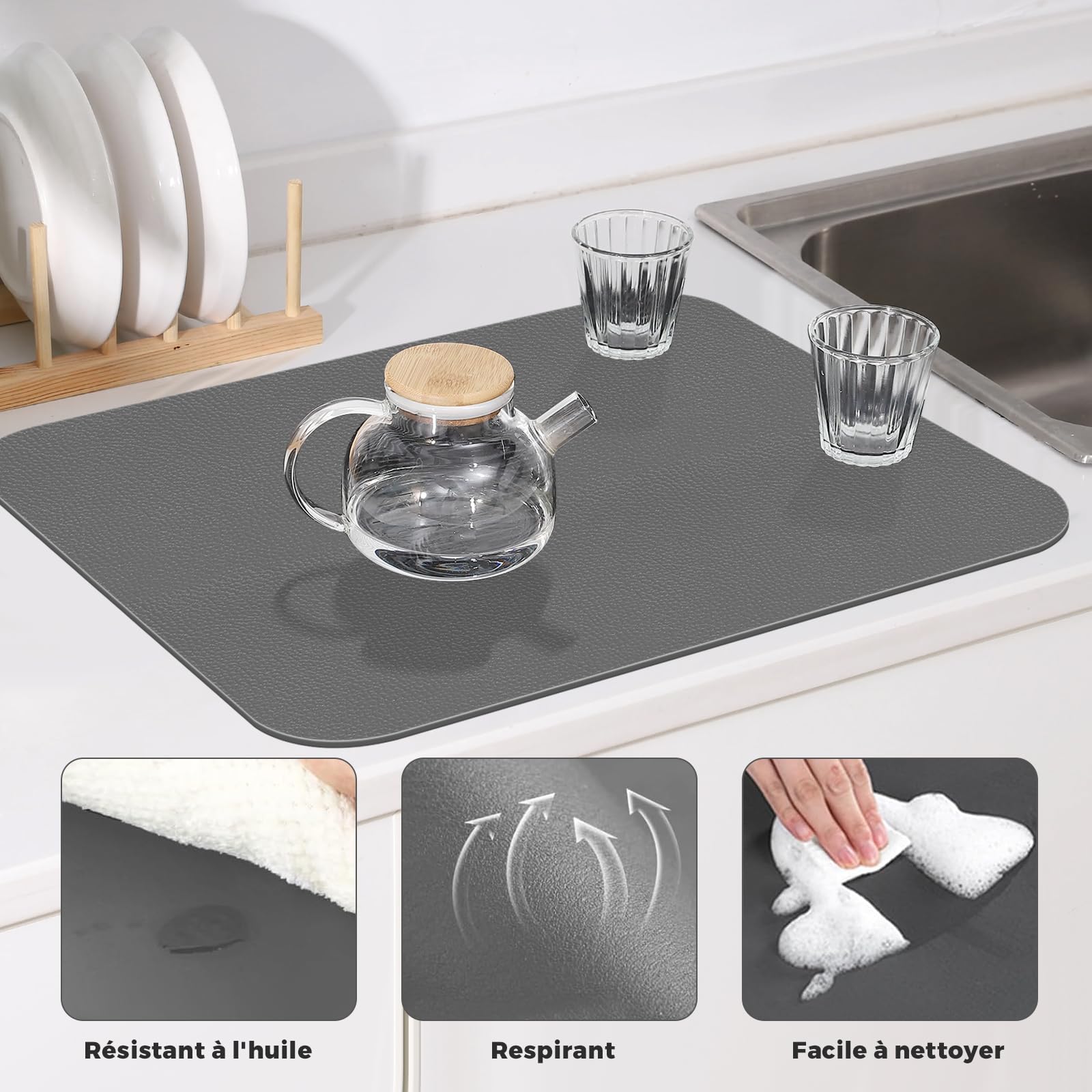 Tapis Égouttoir Vaisselle 30x40cm Super Absorbant - Machine Café Cuisine