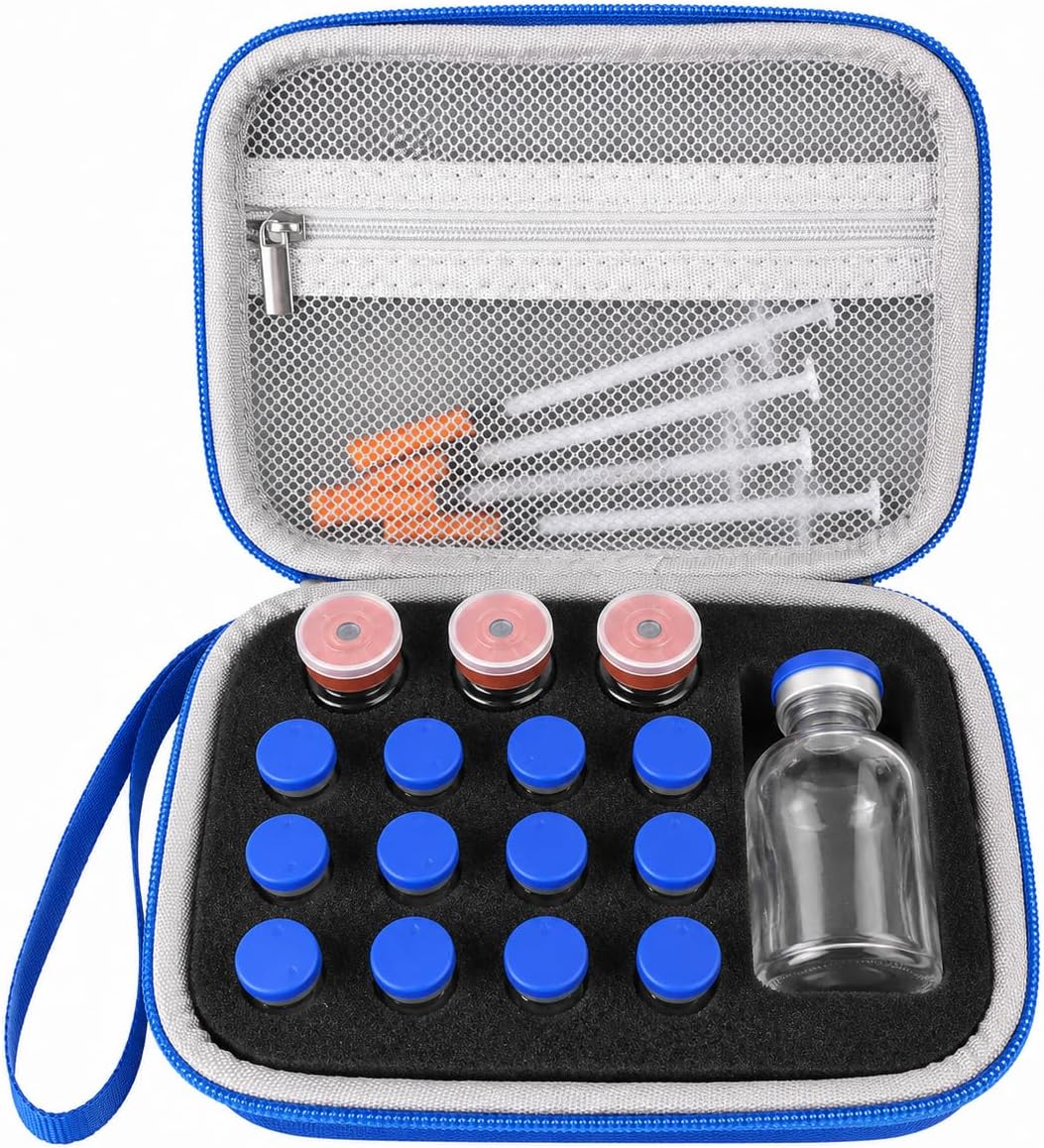 17 Slots Peptide Insulin Vial Hard EVA Travel Case Fits 1ml-30ml Vials