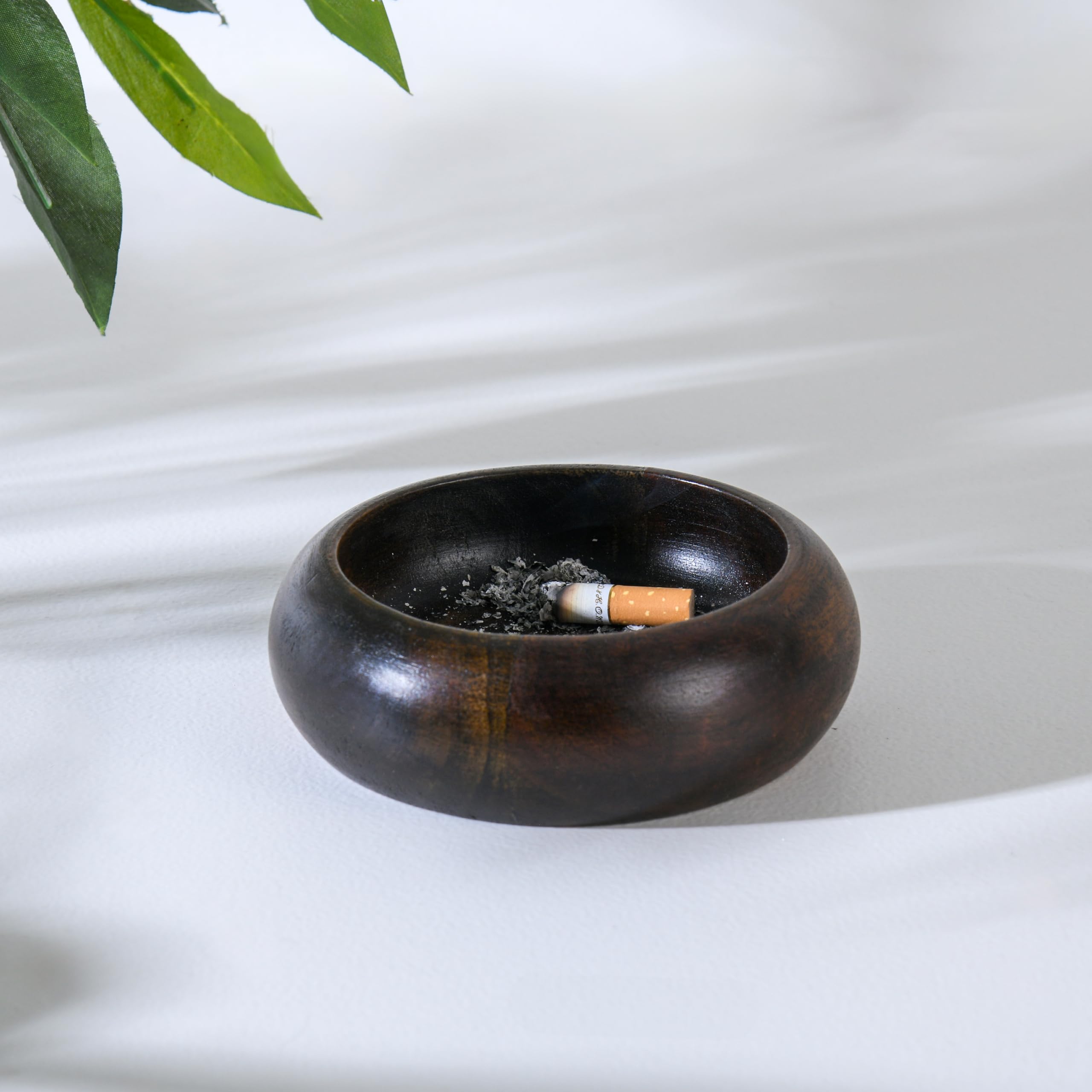 Wood Curls Handcrafted Wooden Bowl Round Ashtray, Dark Brown, Ashtray for Indoor and Outdoor(12 cm width x 4cm height)-image-10