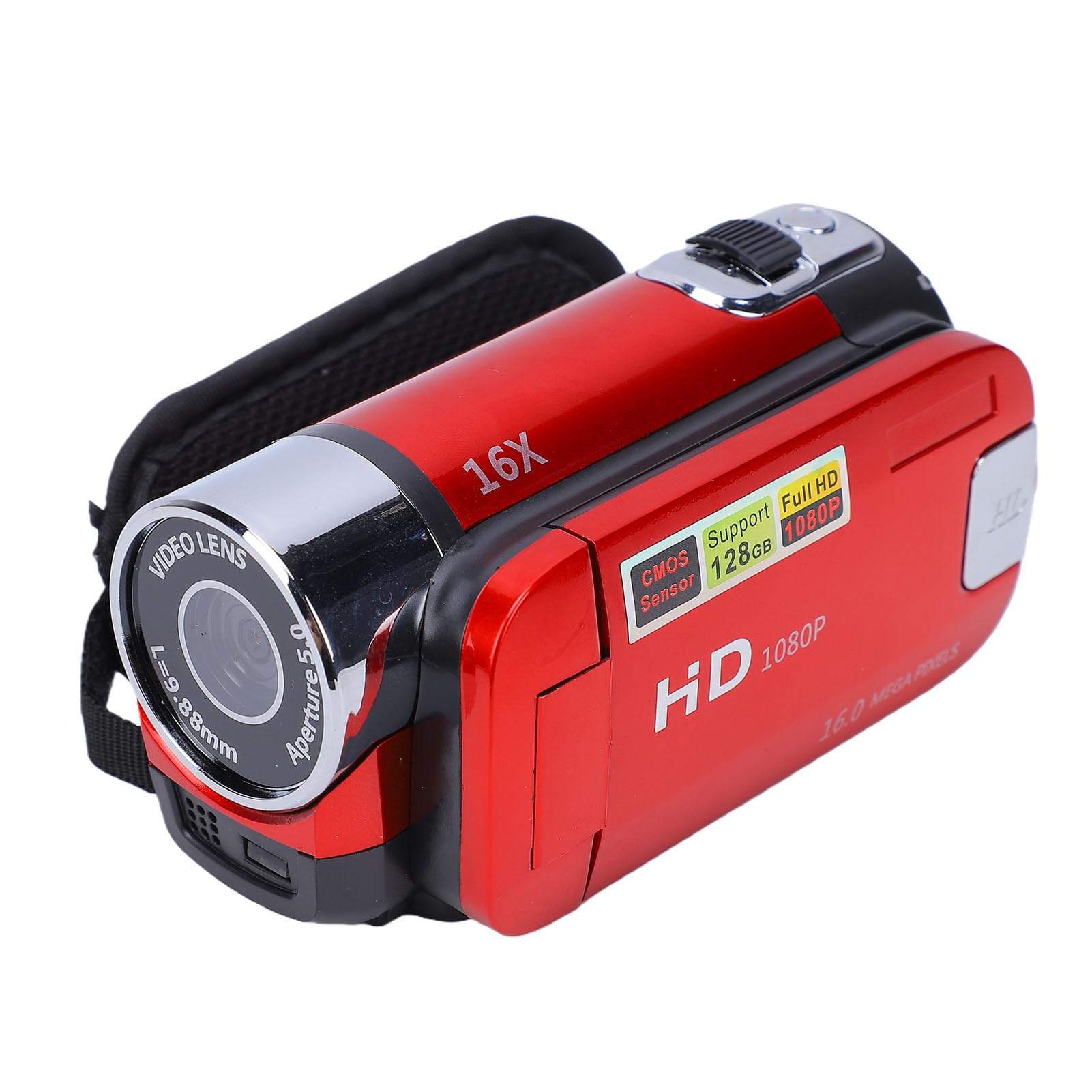 Videocamera Digitale, 1080P 16X Full HD 270 ° Rotazione ad Alta Definizione l Videocamera, Display da 2,7 Pollici Videocamera Portatile DV per Campeggio da casa(EU Plug Red)