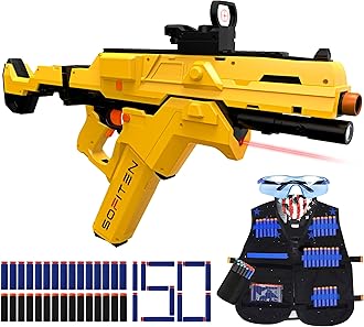 Toy Gun for Foam Blaster Guns Bullets and Tactical Vest Kit Automatic Sniper Rifle Gun with 150 Darts and 2 Magazines Modular Battery Electric Toys Gun Gifts for Kid Birthday Xmas 14