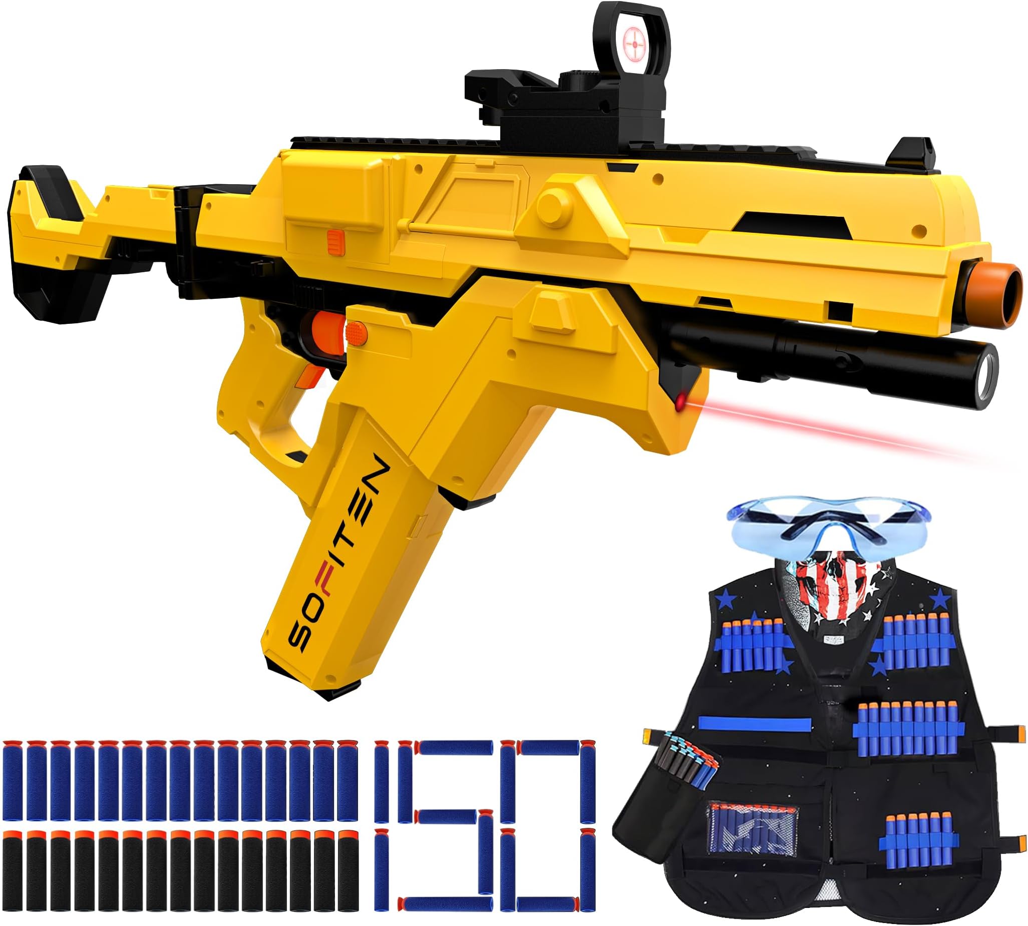 Toy Gun for Foam Blaster Guns Bullets and Tactical Vest Kit Automatic Sniper Rifle Gun with 150 Darts and 2 Magazines Modular Battery Electric Toys Gun Gifts for Kid Birthday Xmas 14