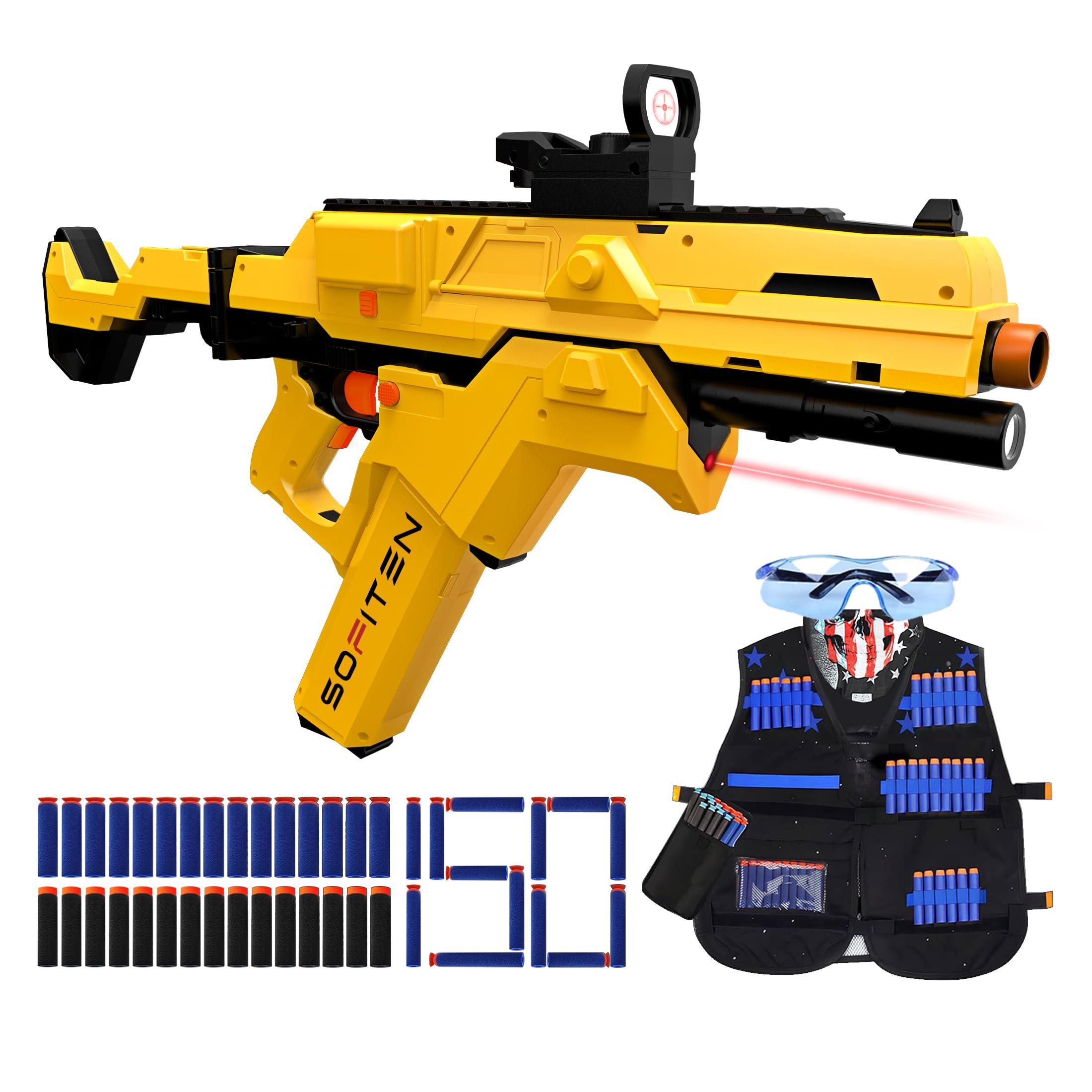 Toy Gun for Foam Blaster Guns Bullets and Tactical Vest Kit Automatic Sniper Rifle Gun with 150 Darts and 2 Magazines Modular Battery Electric Toys Gun Gifts for Kid Birthday Xmas 14