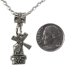 Pendant, Windmill Travelers Moulin Rouge Silver Colored Dangle Pendant +CHAIN+GIFT BAG