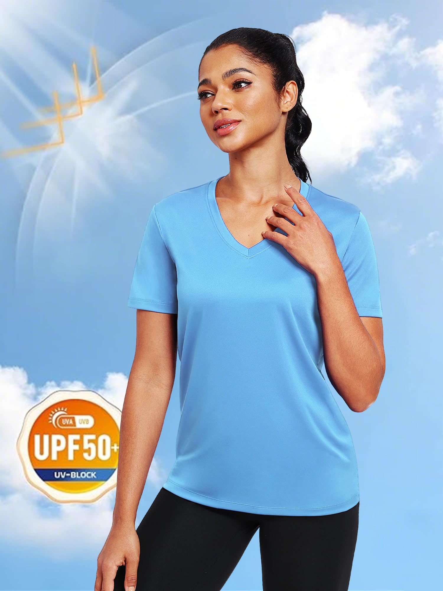 Top da allenamento da donna a maniche corte magliette atletiche UPF 50+ protezione solare magliette da corsa ad asciugatura rapida