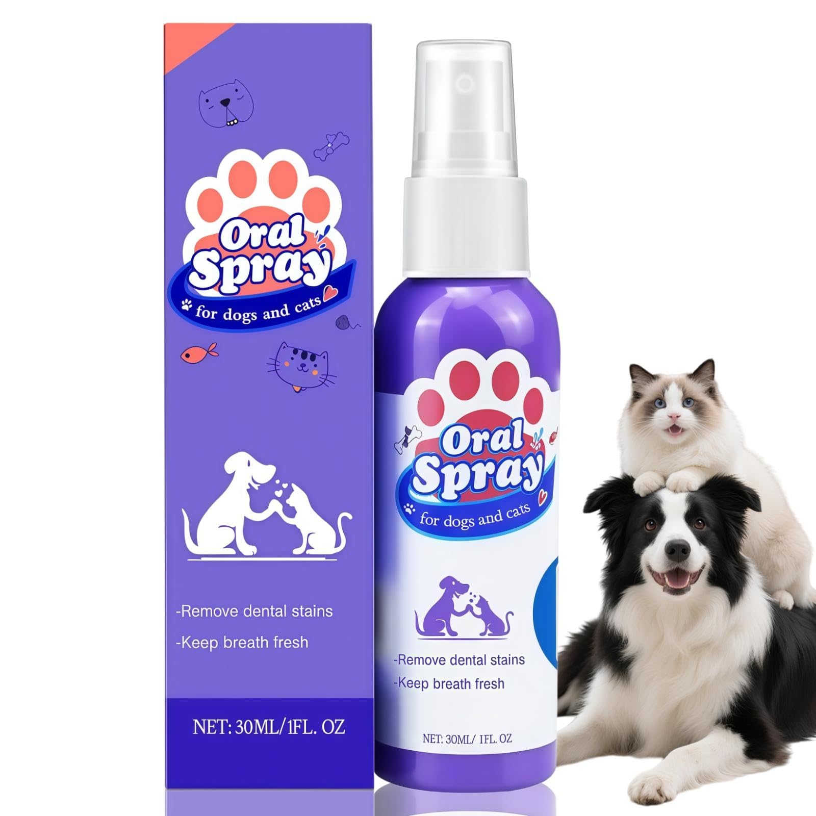 30ml Dog Oral Care Spray Pet Teeth Cleaning Spray,Teeth Cleaning Spray for Pets,Pet Bad Breath Removal,Pet Teeth Cleaner,Pet Breath Freshener Spray Care Cleaner,Fresh Breath & Teeth Cleaning Spray