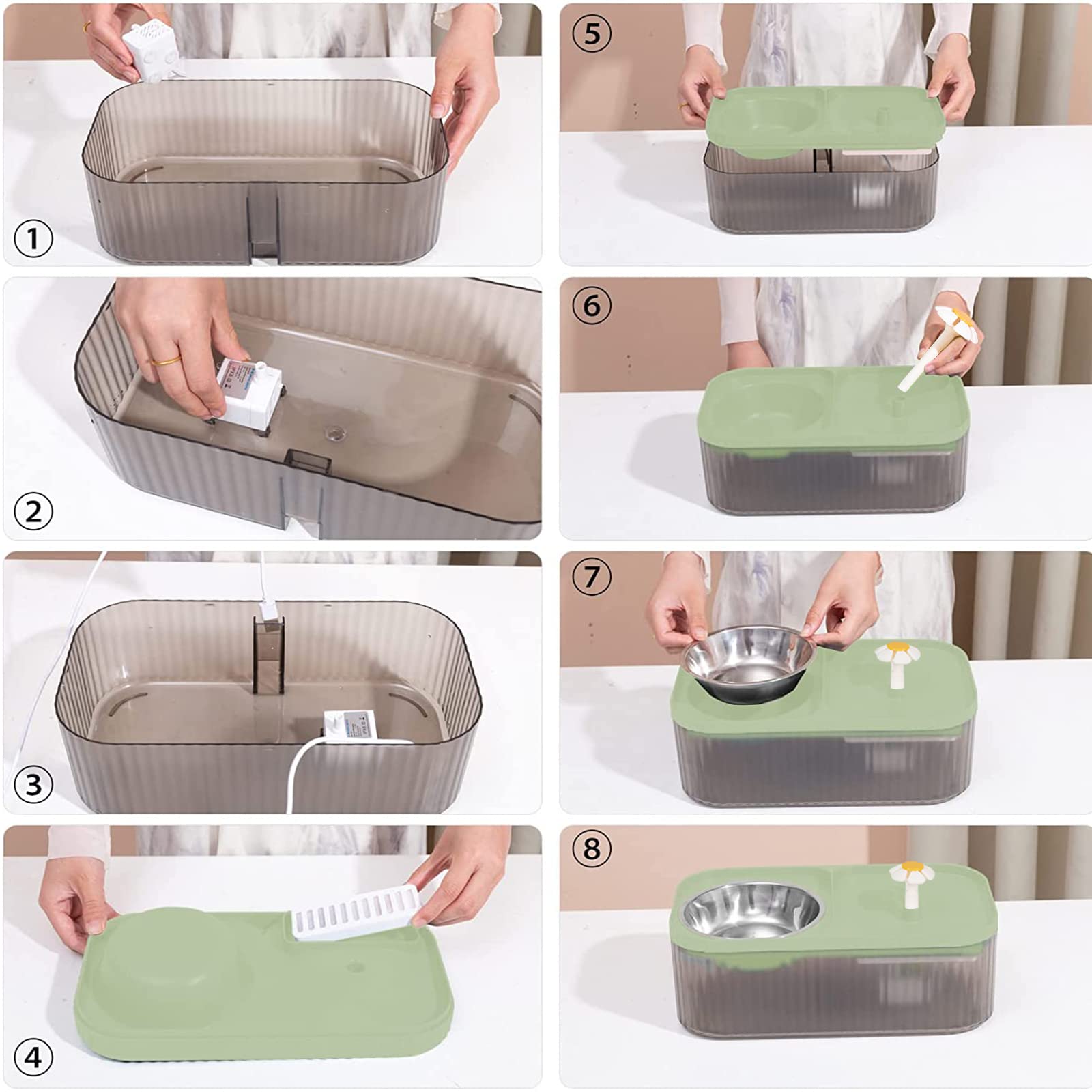 Suertree Cat Fountain Water Bowl Stainless Steel, 101oz/3L Automatic Pet Water Fountain, Dog Water Dispenser Cat Feeding Watering Supplies with 2 Filters for Cats, Dogs, Pets Green - image 5