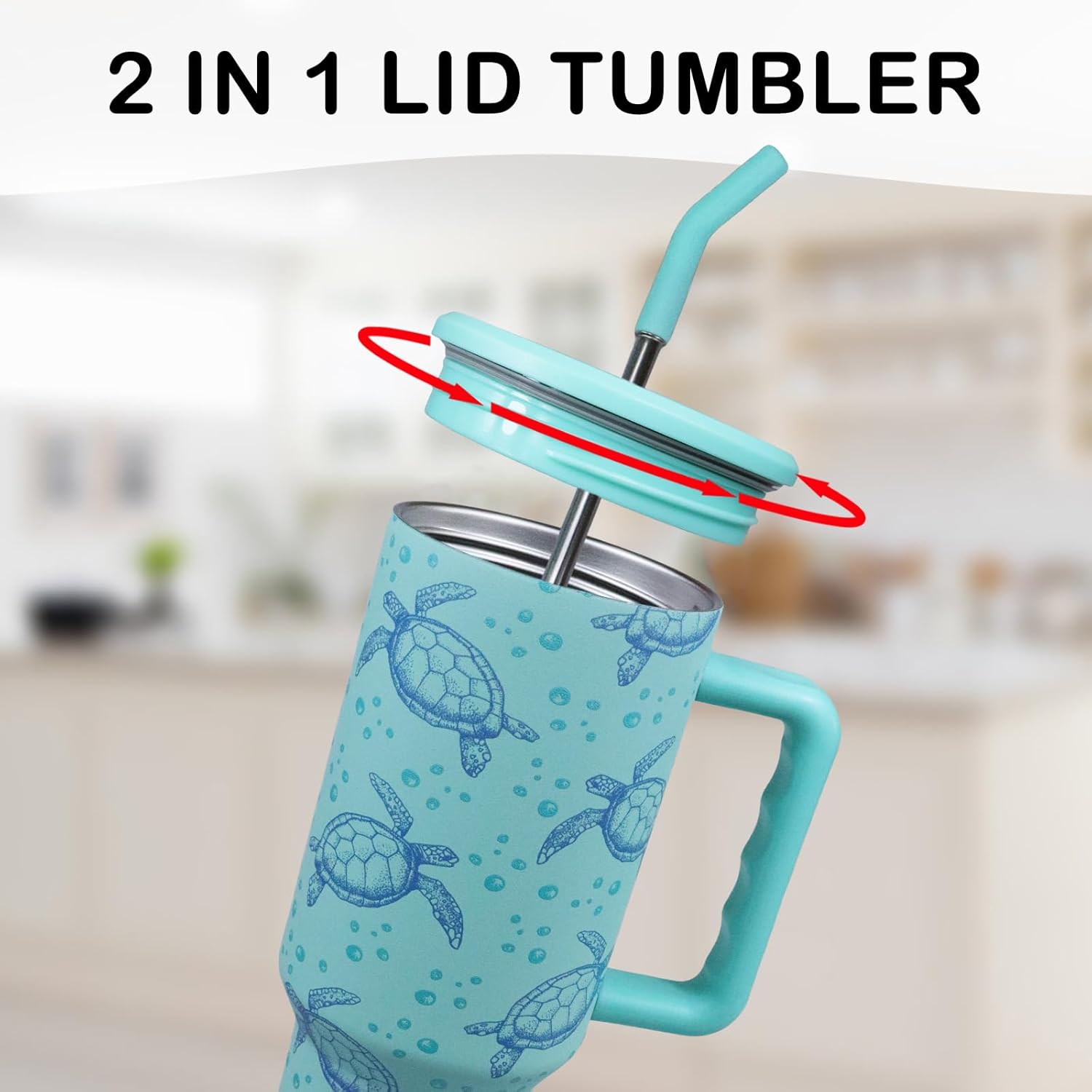 Sea Turtle Tumbler Gifts for Women 40 oz Sea Turtle Tumbler with Handle and Straw Cup Holder Friendly Insulated Travel Mug Stainless Steel Water Bottle - Image 5
