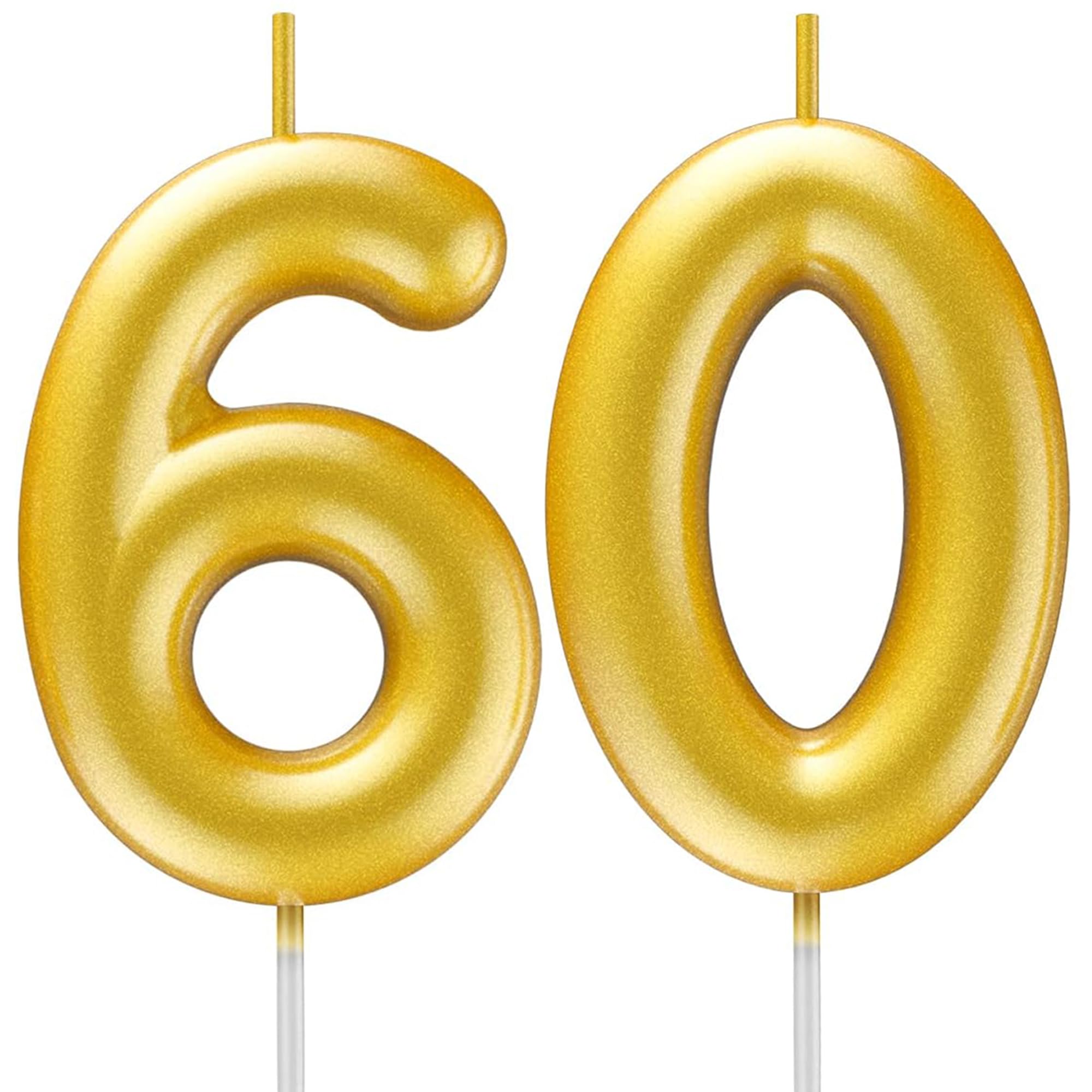 Gold Number Candle Happy Birthday 3D Number Candles for Birthday Cake Party Decoration Wedding Anniversary Celebration Supplies (Gold 60)