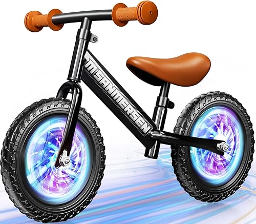 Colorful Lighting - Bicicleta de equilibrio sin pedal de 12 pulgadas para niños, de 24 meses a 5 años de edad, bicicleta ligera de equilibrio