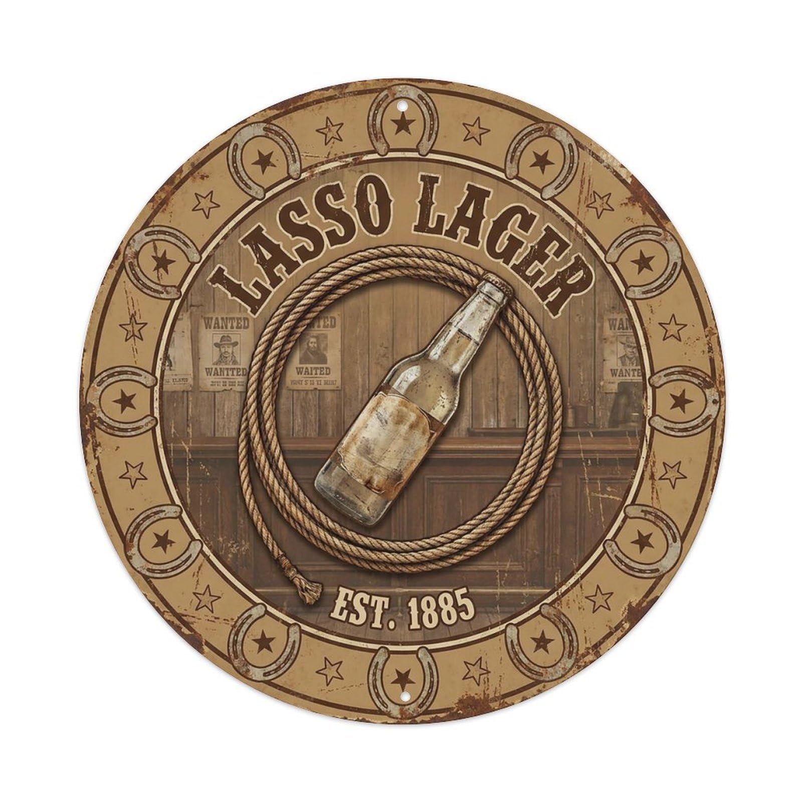 Vintage Beer Western Cowboy Lasso Lager Retro Bar for Pub Vintage Metal Tin Sign Plaque Wall Decor for Cafe, Club Bar, Office, Garden Metal Poster 8x8Inch
