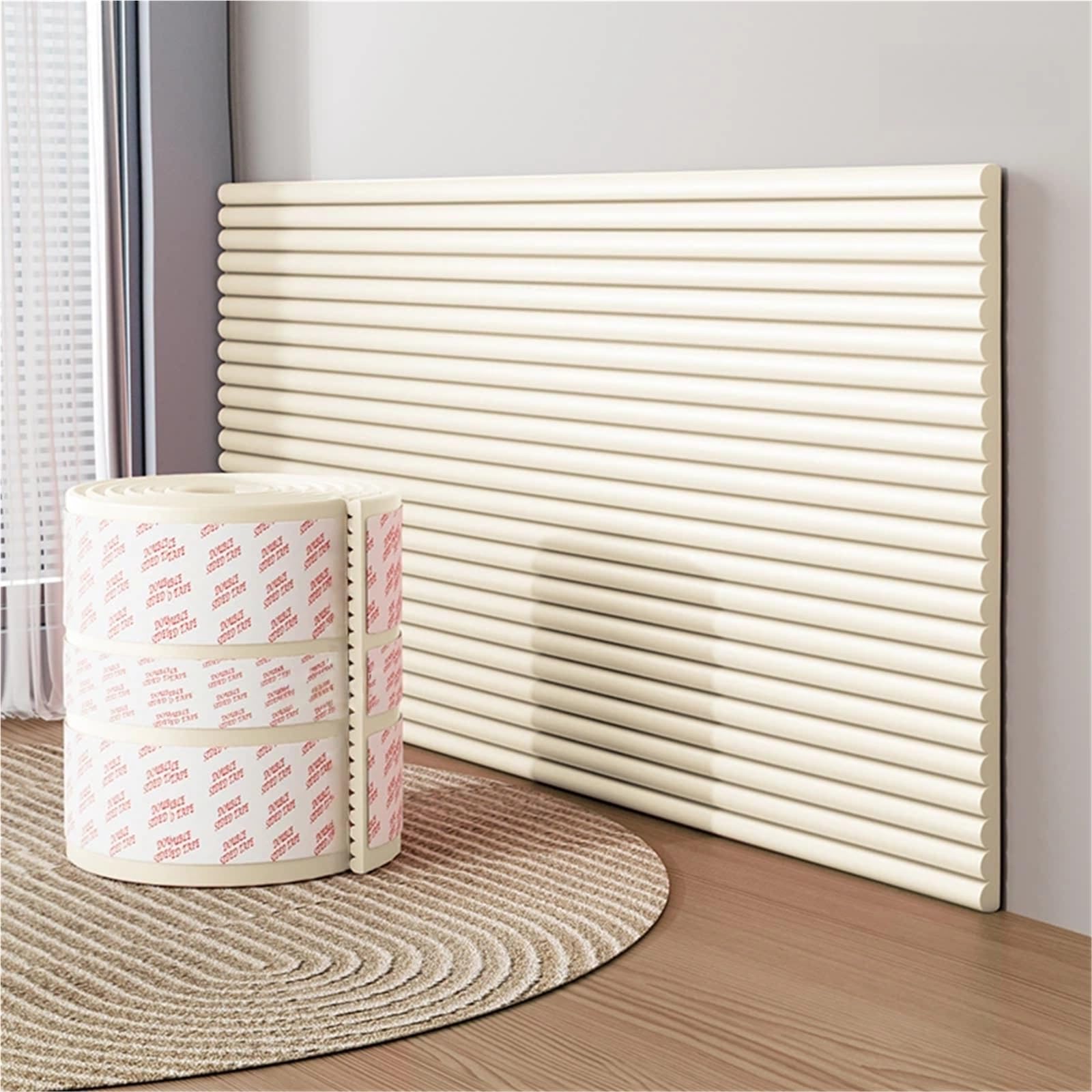 Elbstklebende Wandschutz Polster, Einfach zu Montieren, Schlagfest mit Schaum Material für Kopfteil, Wohnzimmer und Schlafzimmer Dekor(Off-White,W 60 x L 200 cm)