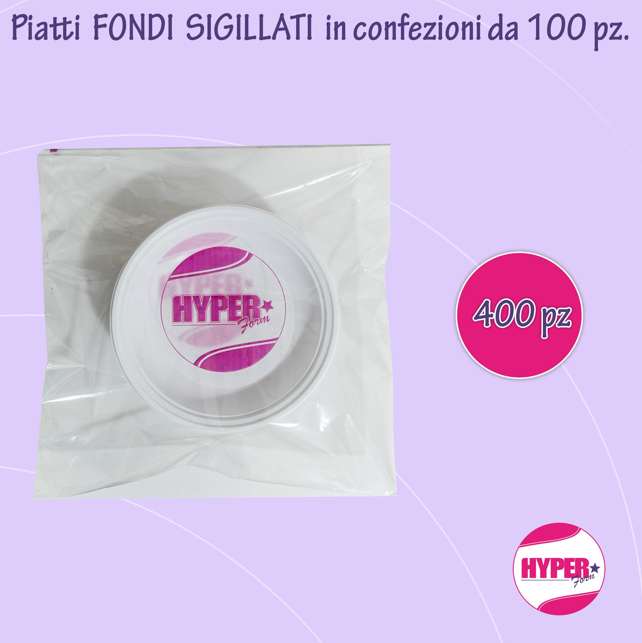 Hyper Form - 400 Piatti Fondi di Plastica Riutilizzabile Rigida, Lavabili 20 Cicli in Lavastoviglie