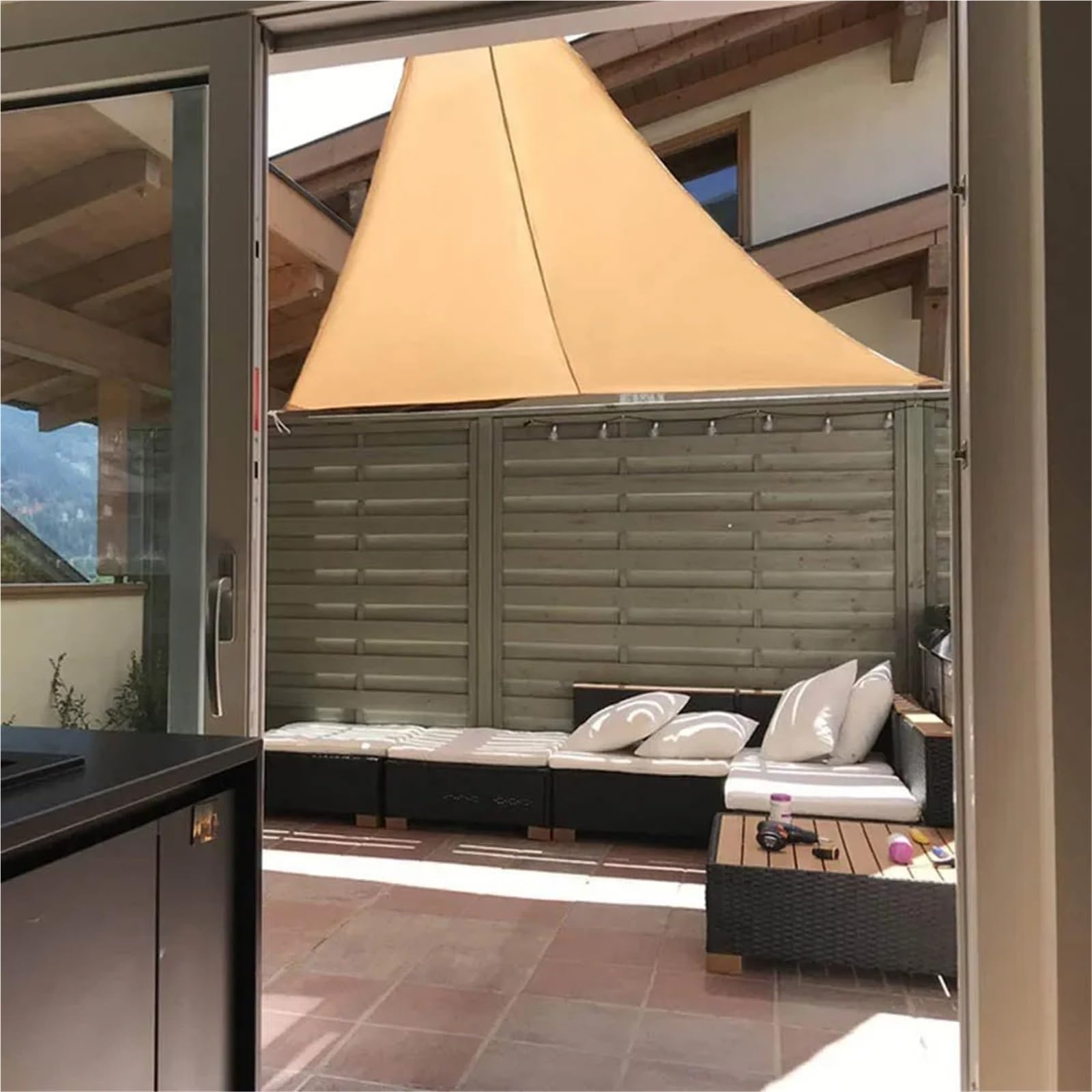 Vela Ombreggiante Tenda parasole triangolare multi-dimensione impermeabile for esterni, giardino, patio, feste, protezione solare, tenda for spiaggia, campeggio, piscina(Beige,2x2x2m)
