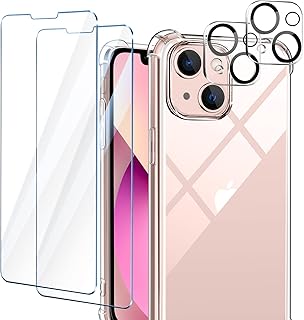 جراب AROYI الشفاف متوافق مع iPhone 13 عبوتين واقي شاشة من الزجاج المقوى و 2 عبوة عدسة الكاميرا وغطاء ممتص للصدمات السيليكون الناعم المصنوع مادة TPU شفاف - أخضر