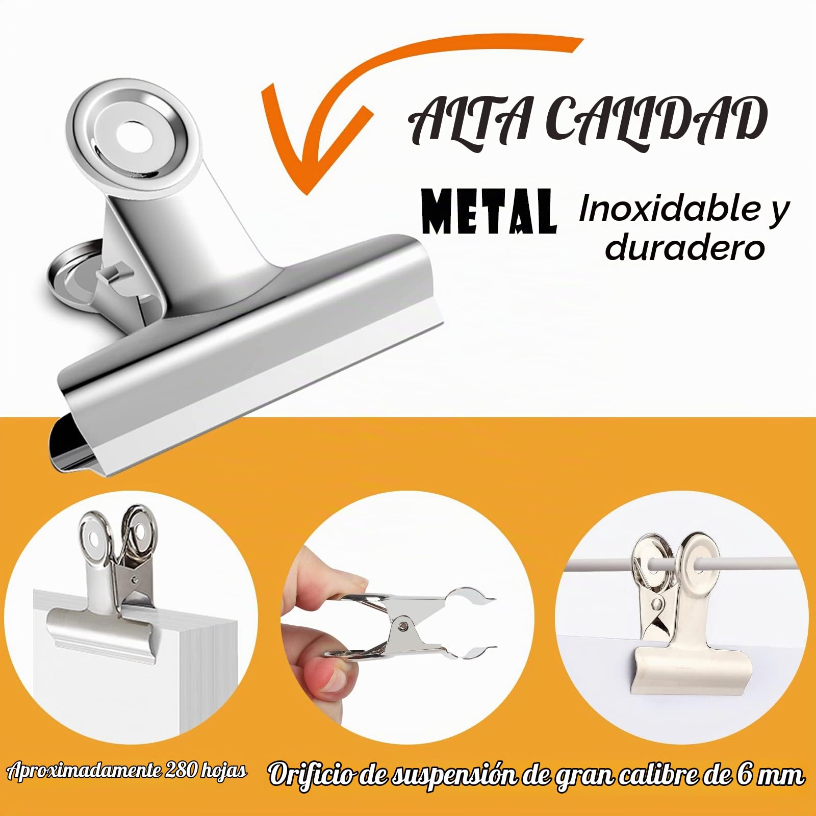 63mm Bulldog Clip, 12 Piezas Grande Bulldog Clip | Pinza Bulldog, Plata Binder Clip, Metal Bisagra Clip para Oficina Escuela Foto