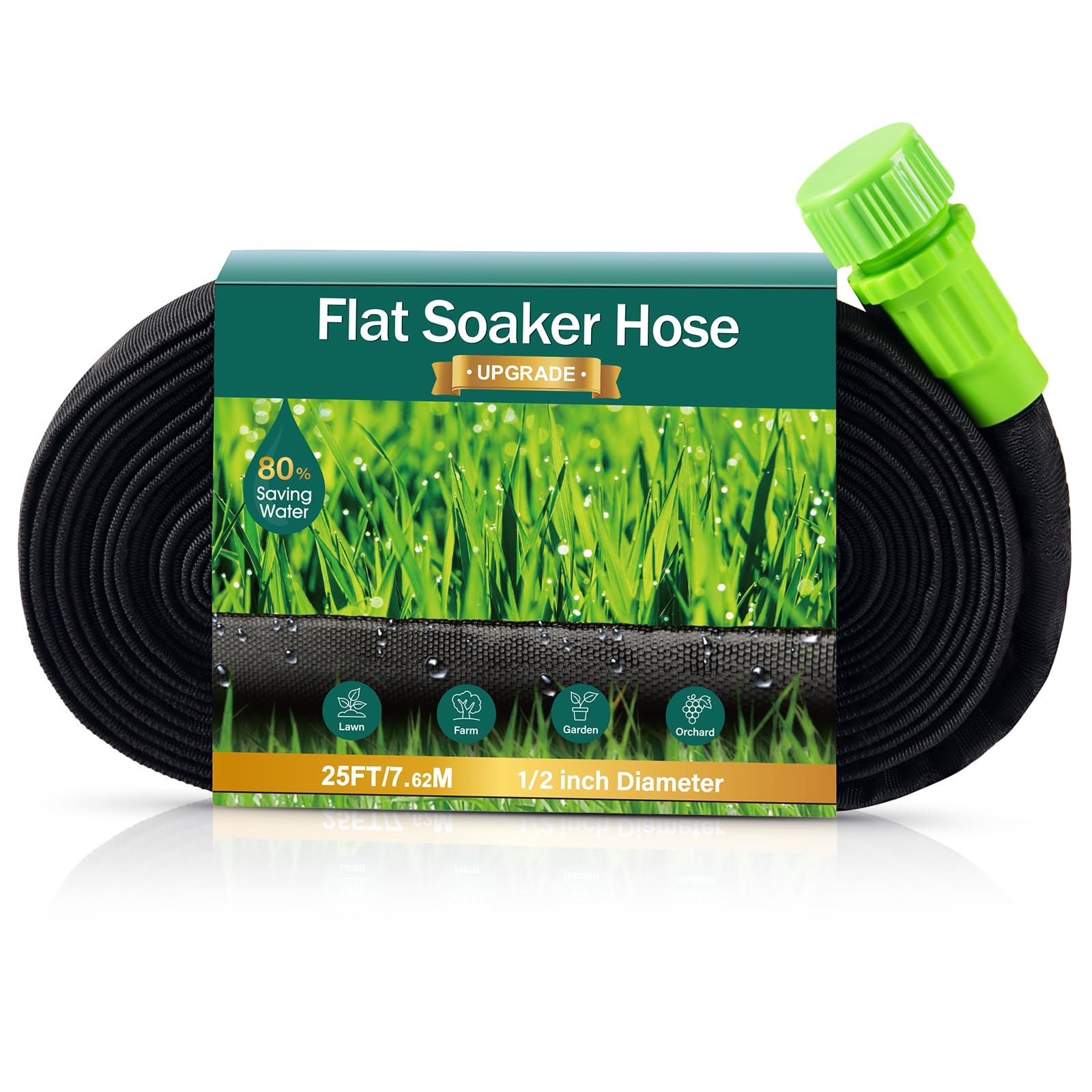 Soaker Hose - Flat Soaker Hose 25 FT for Garden Beds, Garden Soaker Hoses with Heavy Duty, Double Layer Sprinkler Soaker Hoses