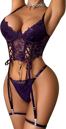Avidlove Lingerie Sets for Women Sexy 4 Piece Garter Lace Corset and Panty