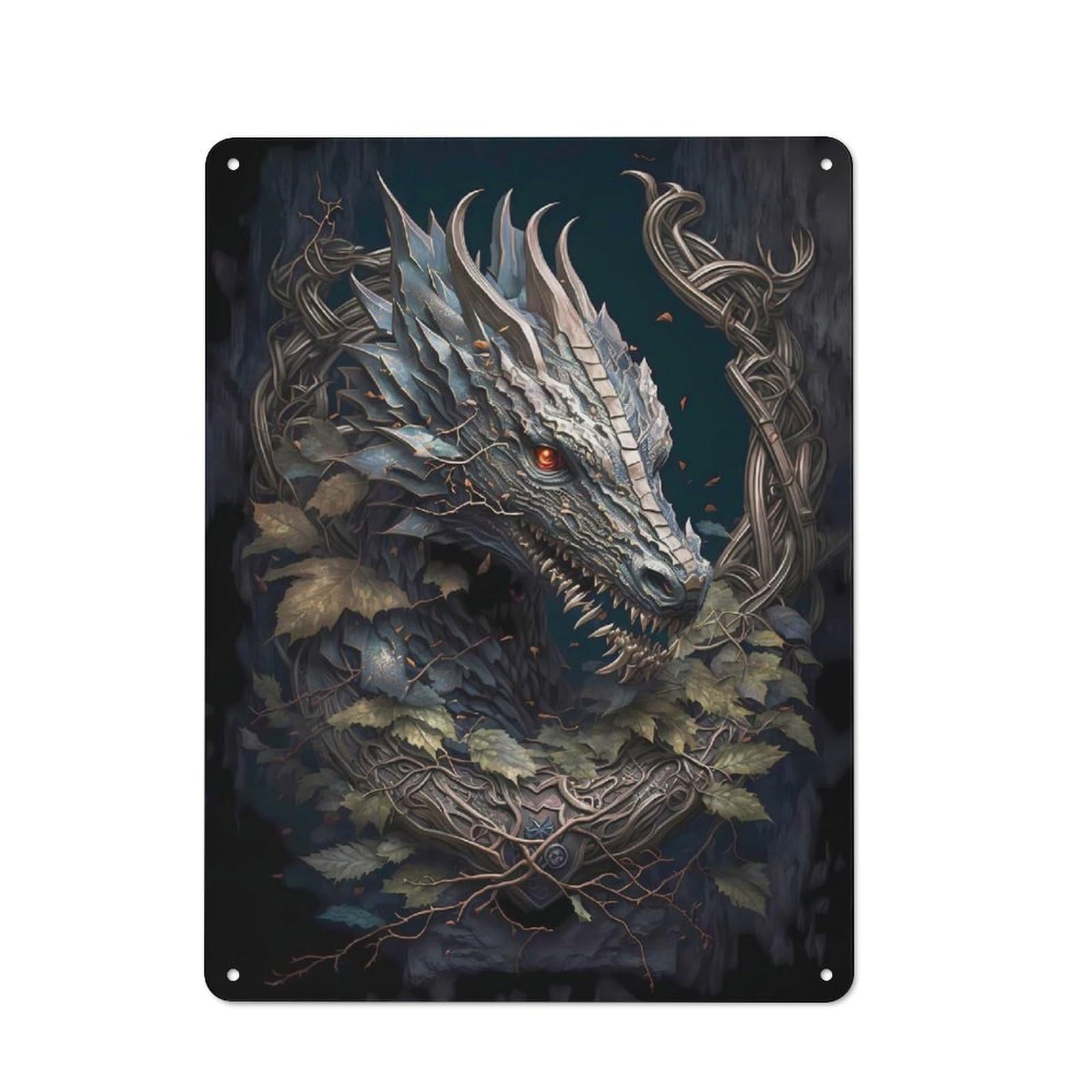 Junmoney Dragon Magical Metal Wall Sign 40X30cm, Retro Decor For Workshop Wall, For Garage, Workshop And Man Cave Decoration
