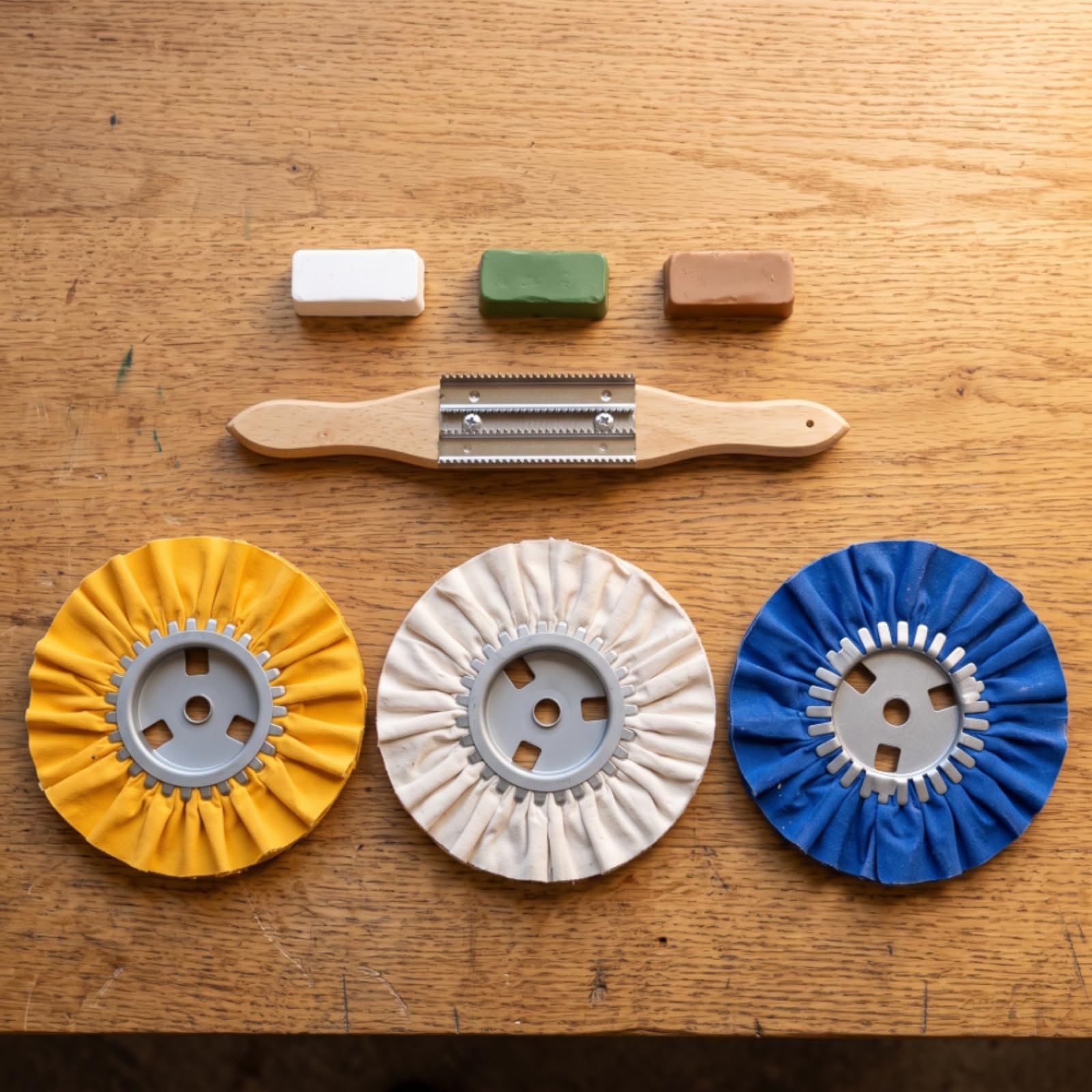 Polierscheibe set Polierpad Schleifrad Polierpaste mit Gefaltetem Baumwollrad Metallnabe Und Handbürste für Vorschliff Oberflächen Glätten auf Metall