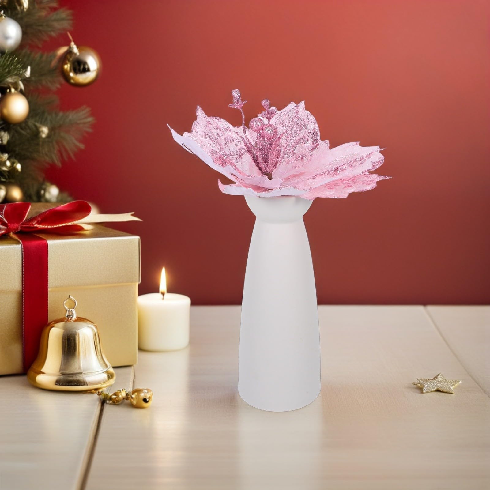 TOYANDONA 20 Piezas Flores Artificiales de Navidad Rosa Purpurina,