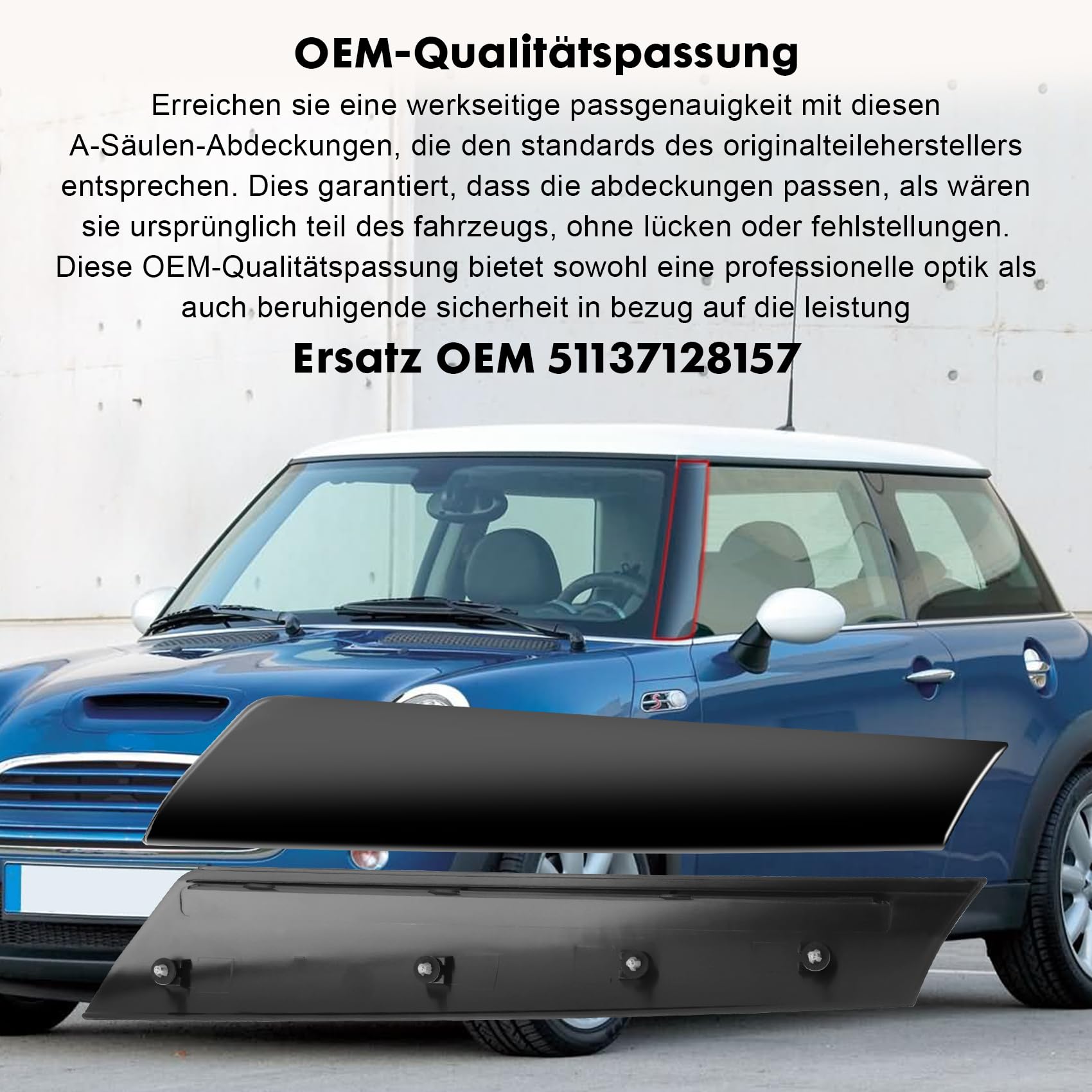 Windschutzscheiben-A-Säulen-Zierleiste 51137128157 Vorne Links Windschutzscheiben-Zierleiste Kompatibel mit Mini R50 R53 Cabriolet R52