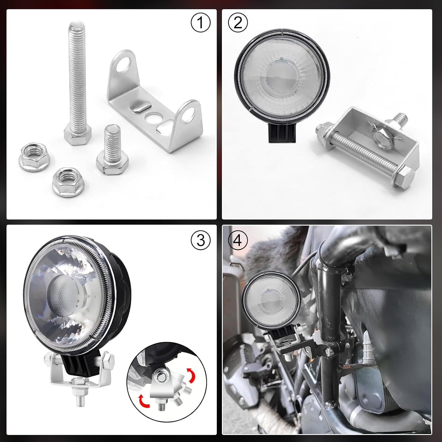 jose2015 2pcs Light bar Bracket Mount 44MM Motorcycle mounting Brackets for Off-Road Motorcycle Motorbike Bike Scooter Silver