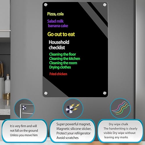 Miniatura 5 de Pizarra magnética de borrado en seco acrílico negro de 9 x 13 pulgadas para refrigerador, pizarra magnética de borrado en seco para refrigerador,