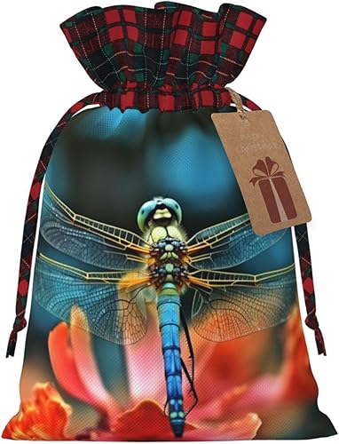 LLaviD Bolsas de regalo de Navidad con estampado de libélula, bolsas de regalo reutilizables, bolsas de regalo de Navidad con etiqueta de regalo,