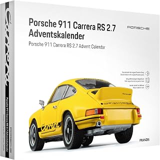FRANZIS 67273 Porsche 911 Carrera RS 2.7 Advent Calendar – 1:24 Scale Modelling Kit with Sound Base and 52 Page Companion Book
