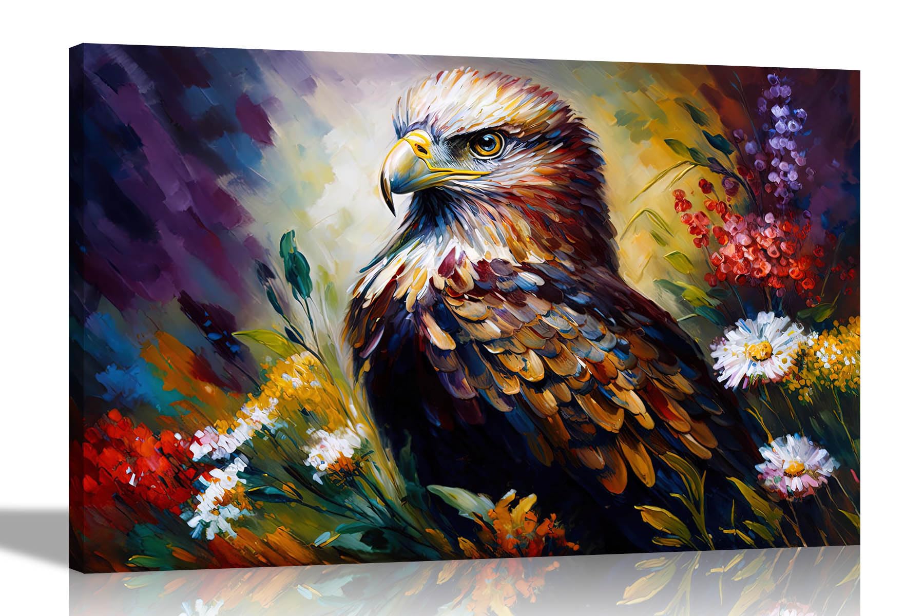 Artley Prints Eagle And Flowers - Eagle With Flowers Canvas Wall Art: Abstract Prints For Vibrant Living Room Décor Colourful Pictures For Bedroom, Hallway 51 X 35Cm (20 X 14 Inches)