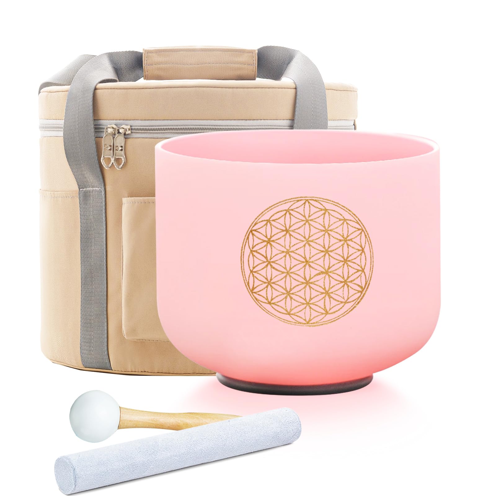 Hye-eun Cuenco tibetano de cristal rosa 528 Hz C Note flor de la vida cuenco cantante cuenco de cuarzo cuenco tibetano meditación chakra coordinado sanación sonido con bolsa de transporte