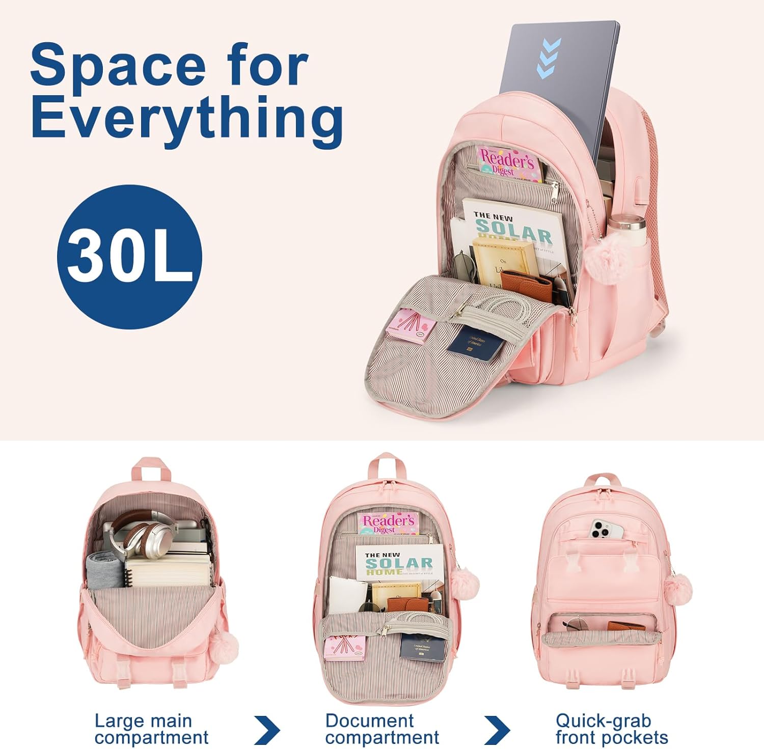 Backpacks for Girls, 15.6 Inch School Bag Cute Waterproof Laptop Bookbag Large College Backpack for Teen Women Students Anti Theft Travel Daypack, Pink - Image 2