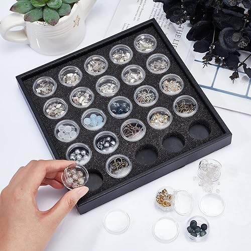 Miniatura 5 de PH PandaHall Caja de exhibición de piedras preciosas de diamante, 25 unidades, caja de almacenamiento de cuentas de plástico redondas transparentes