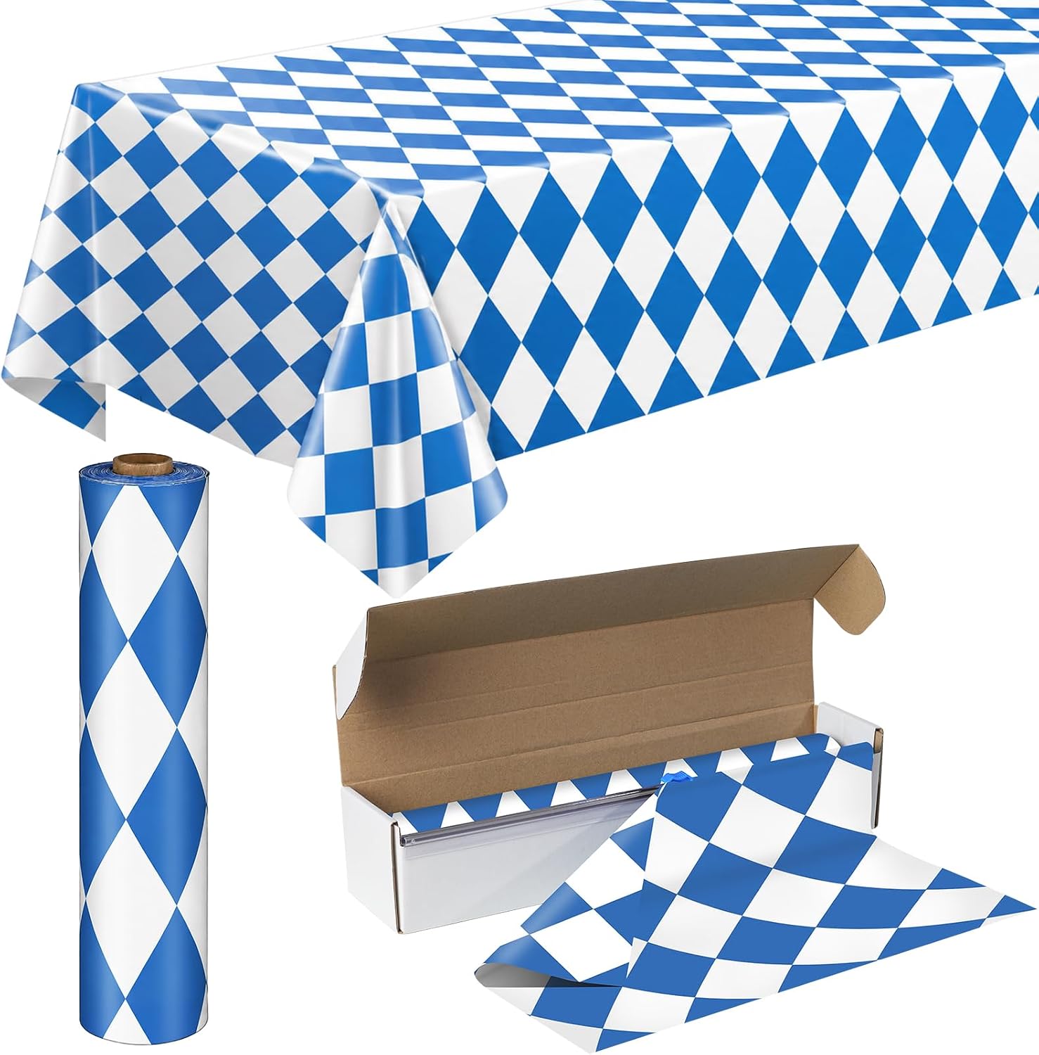 Oktoberfest Plastic Tablecloth Roll 54 Inch x 100 Ft with Cutter Box