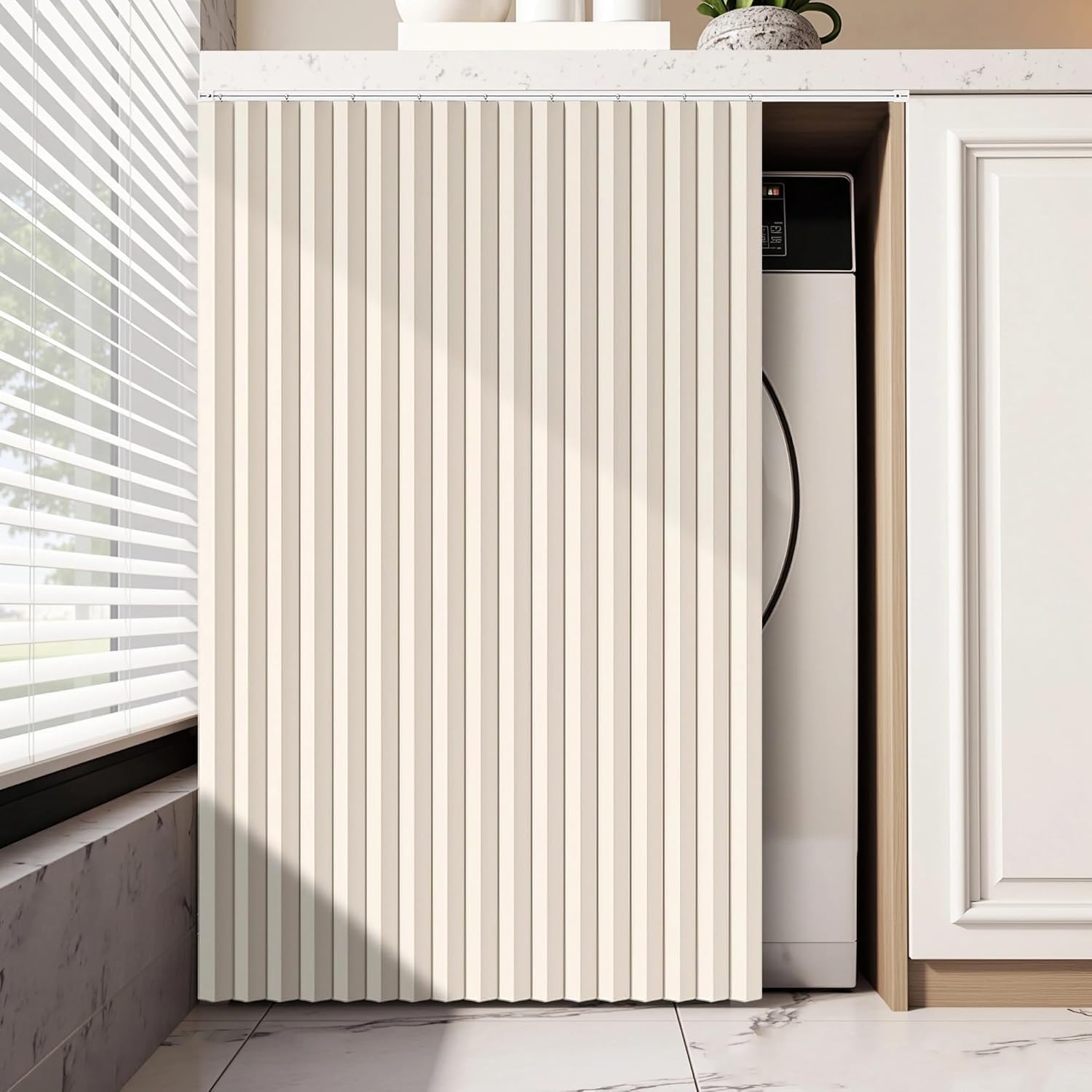 Tende Antipolvere Facili da installare con binari autoadesivi, Adatte per armadi, lavatrici e cucine-Beige- W70cmxH180cm