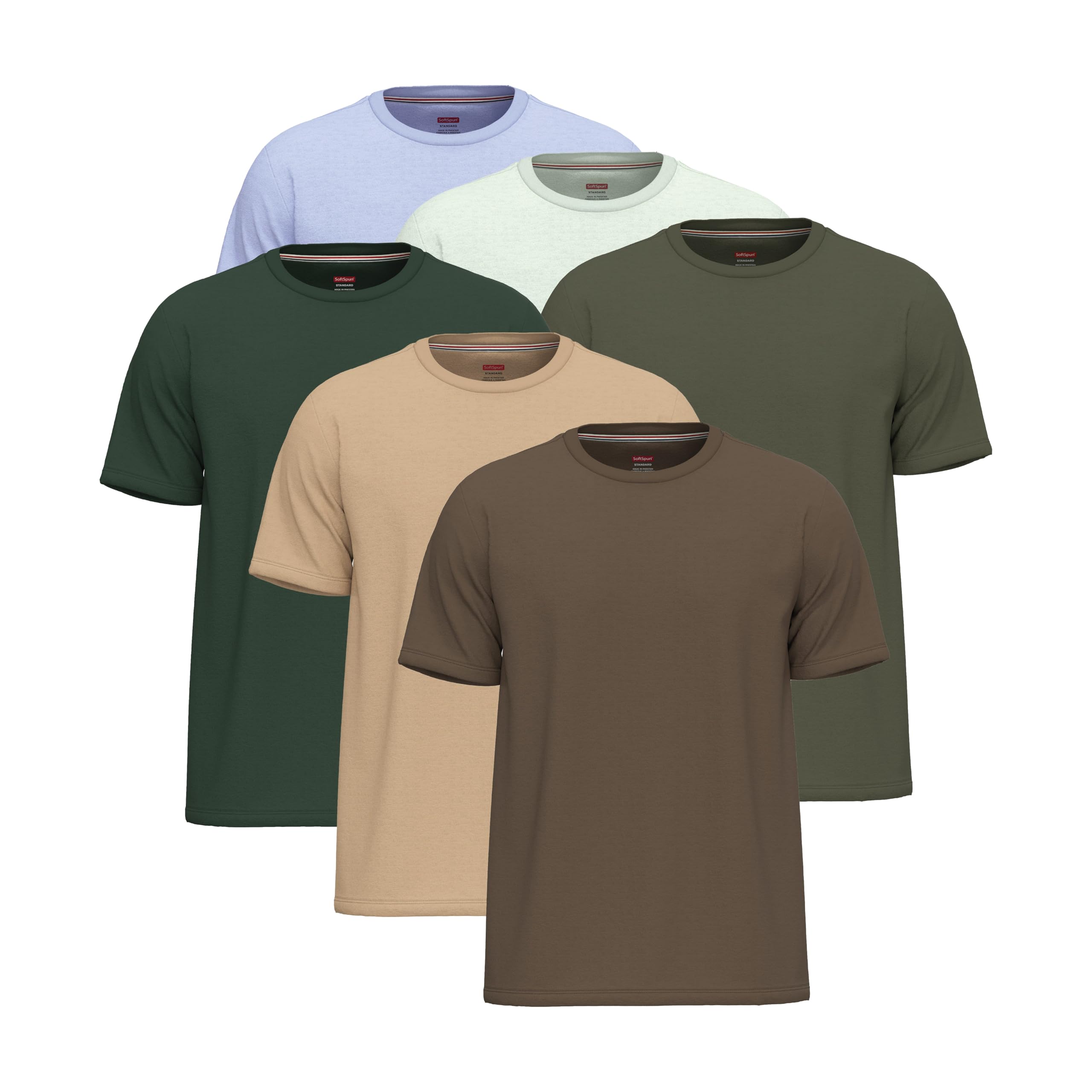 Softspun Men's Pack6 [Mineral Collection] 6 Pack T Shirts For Uk 100% Cotton Tshirts | Pre-Shrunk Crew Neck T Shirts Multipack